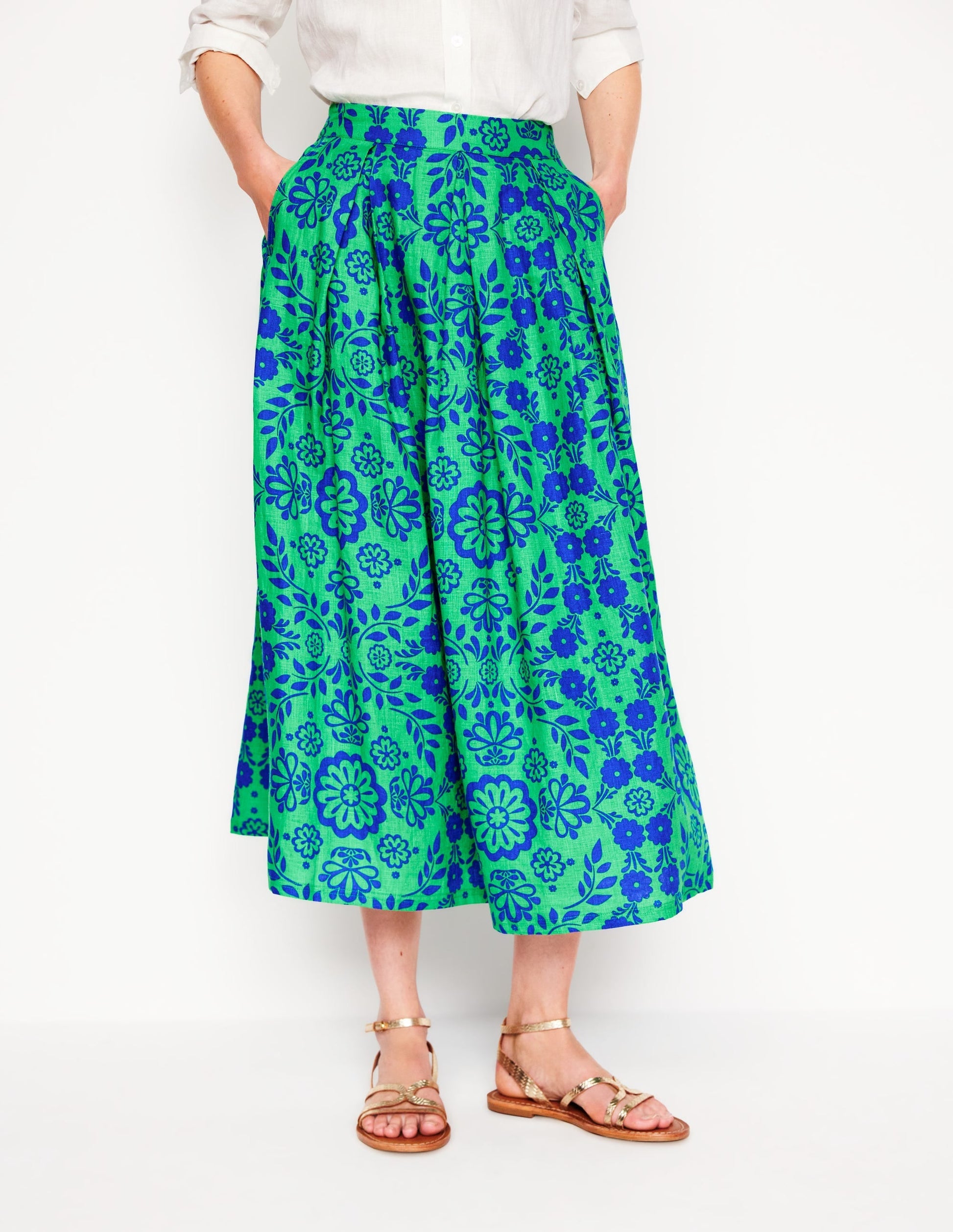 Verity Linen Midi Skirt-Structured Meadow Mono-5