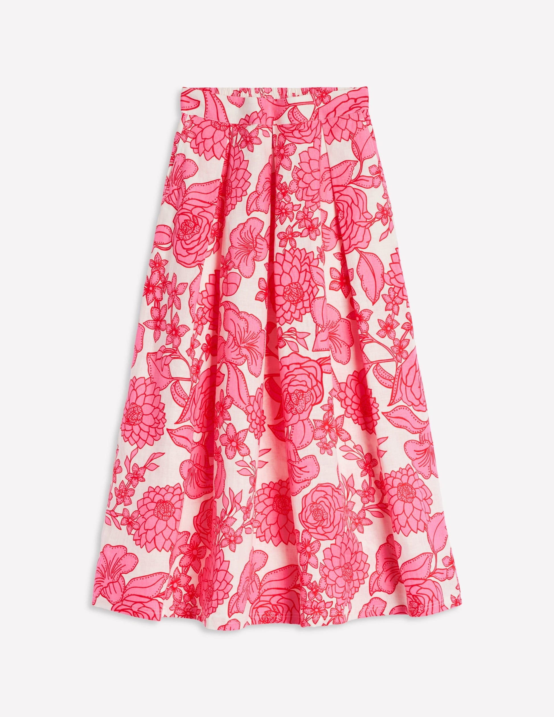 Verity Linen Midi Skirt-Pink, Blossom Cascade-6