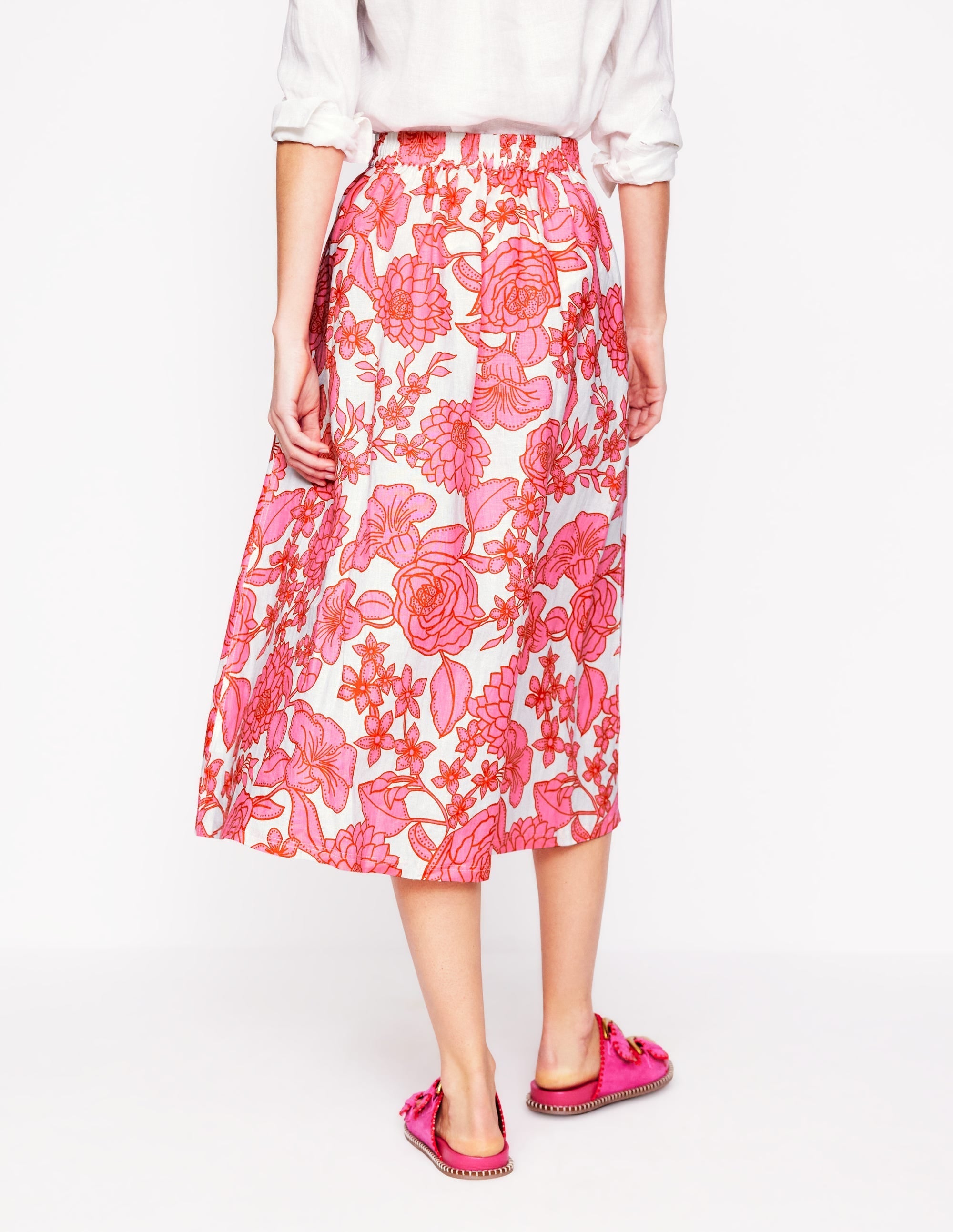 Verity Linen Midi Skirt-Pink, Blossom Cascade - Image 4