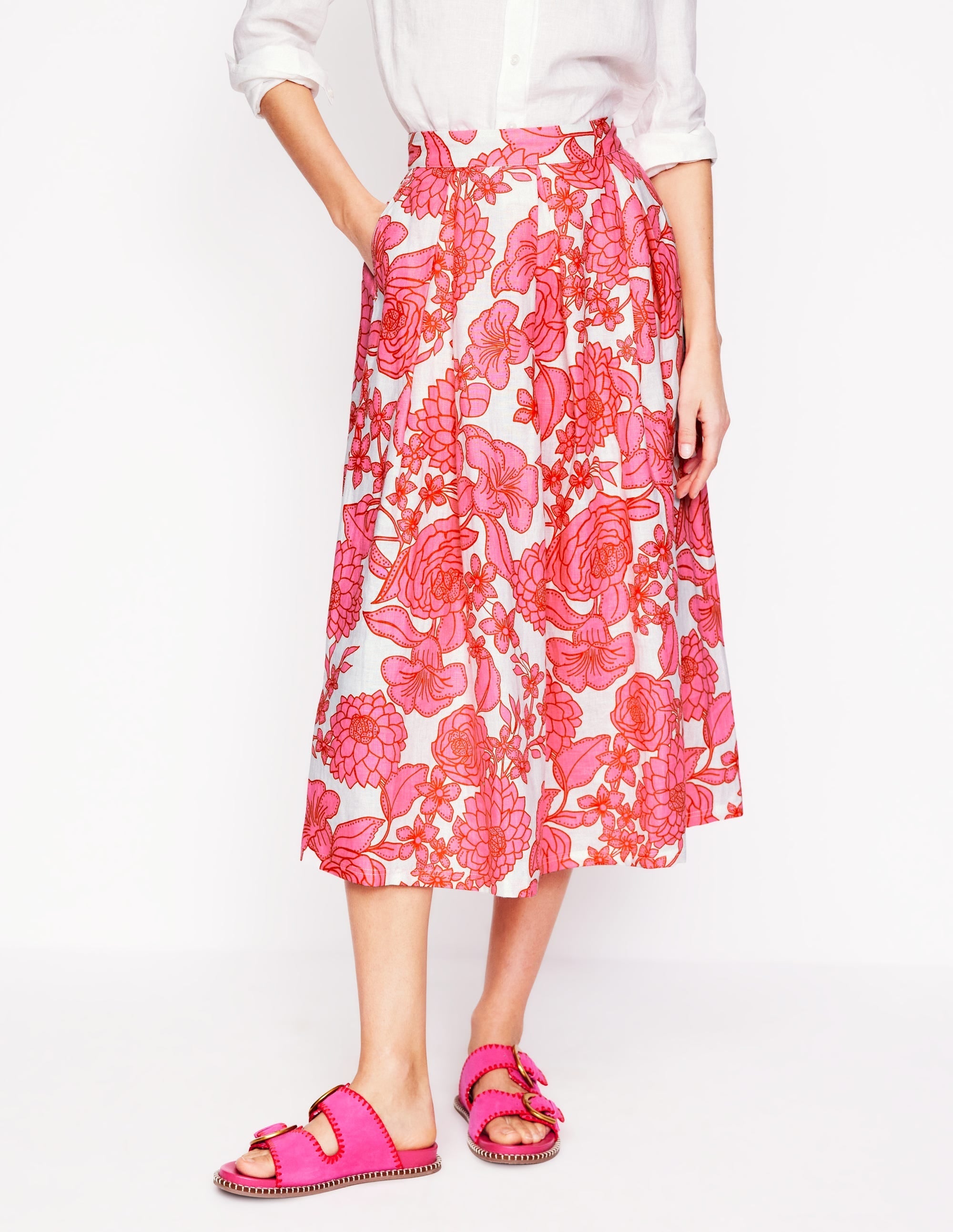 Verity Linen Midi Skirt-Pink, Blossom Cascade - Image 5