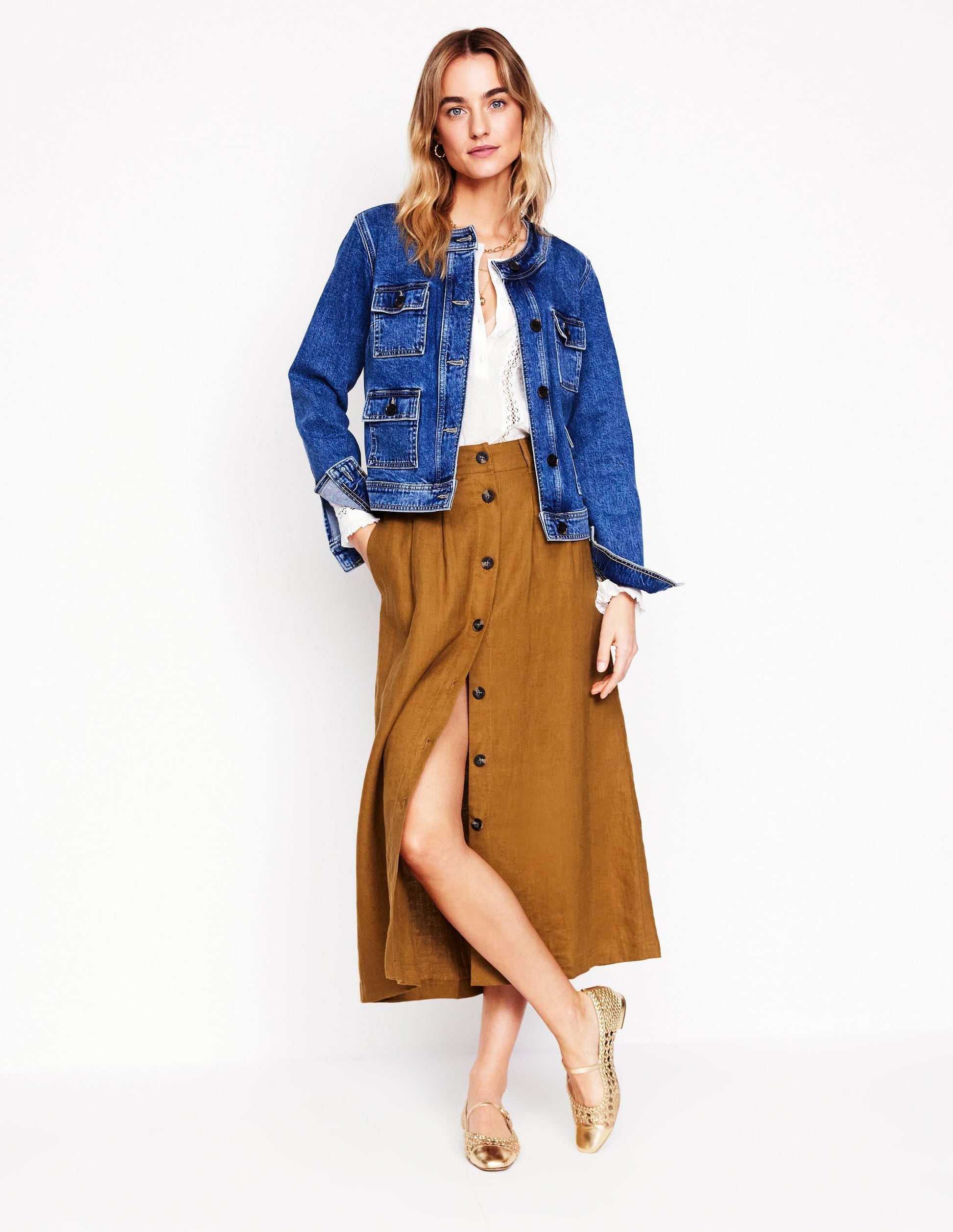 Thomasina Linen Midi Skirt-Gingerbread-1
