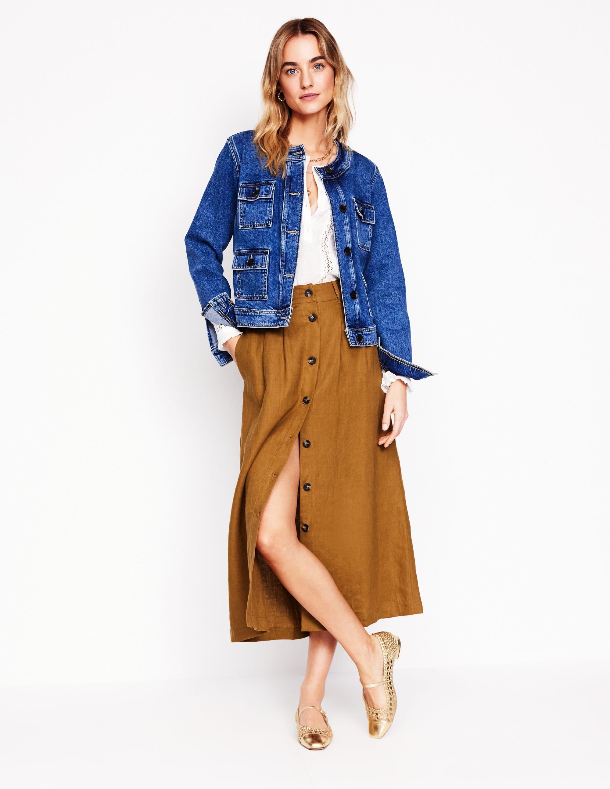 Thomasina Linen Midi Skirt-Gingerbread - Image 1