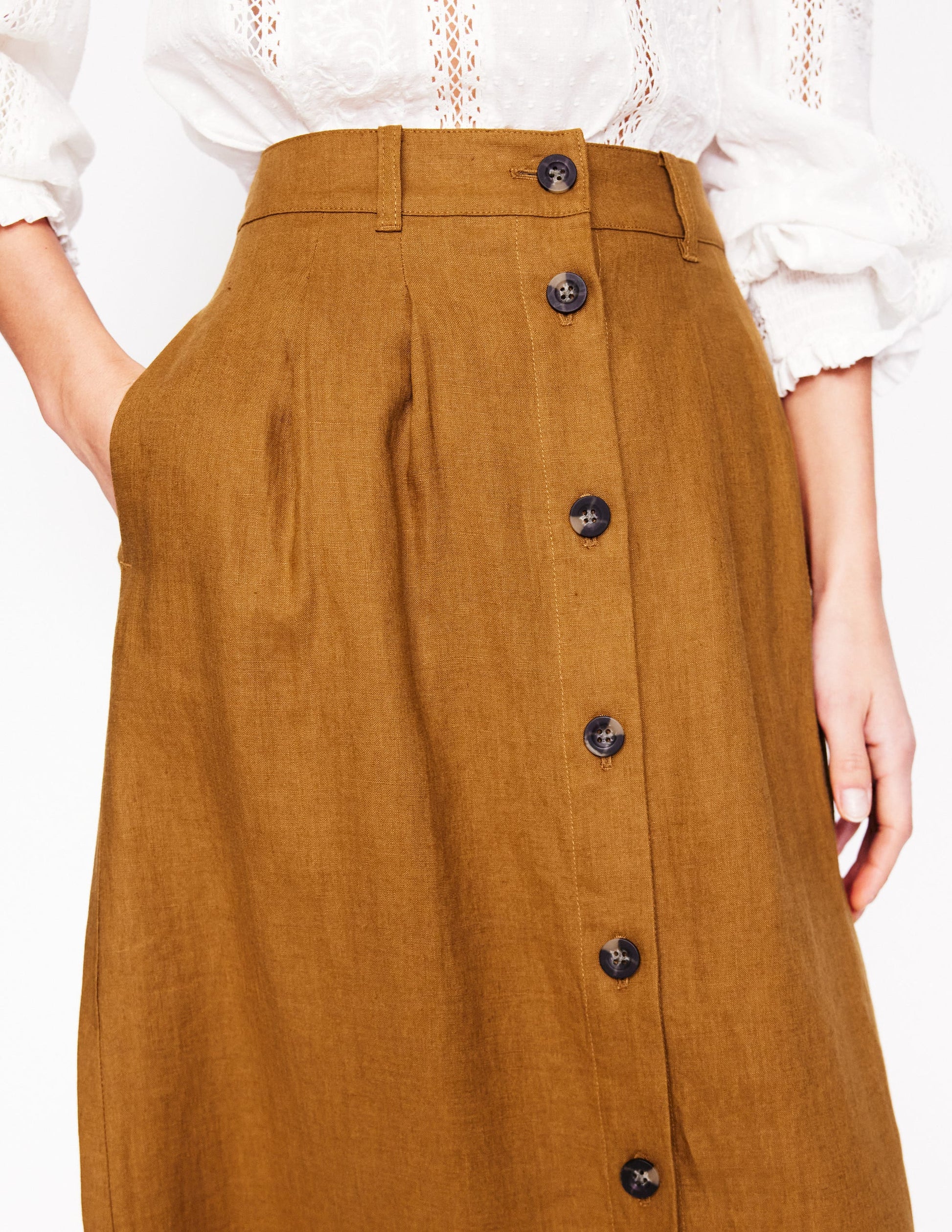 Thomasina Linen Midi Skirt-Gingerbread-2