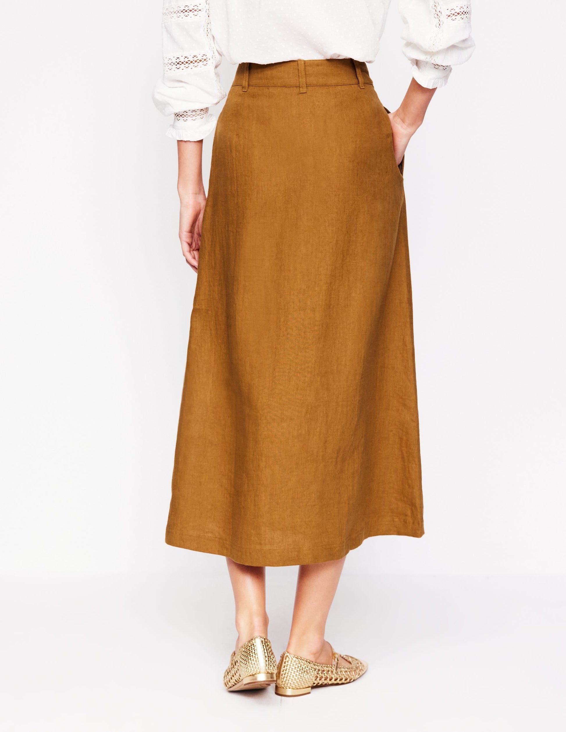 Thomasina Linen Midi Skirt-Gingerbread-3