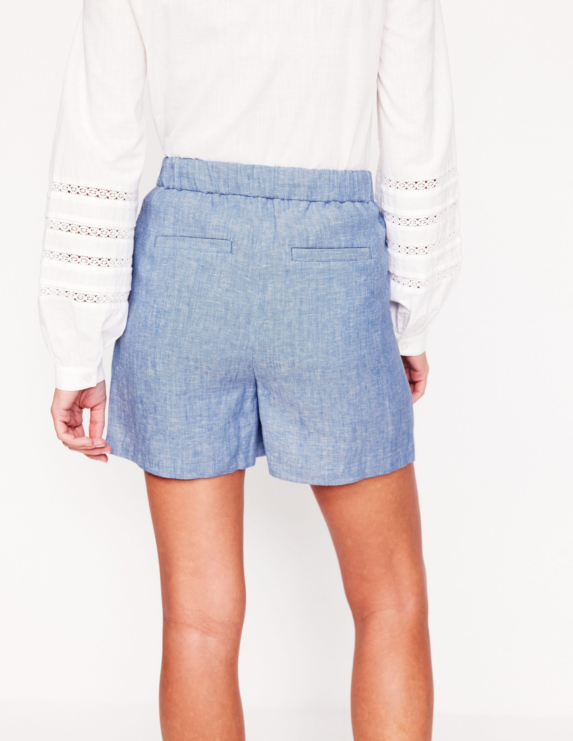 Dulwich Linen Shorts-Grey Blue Chambray-3