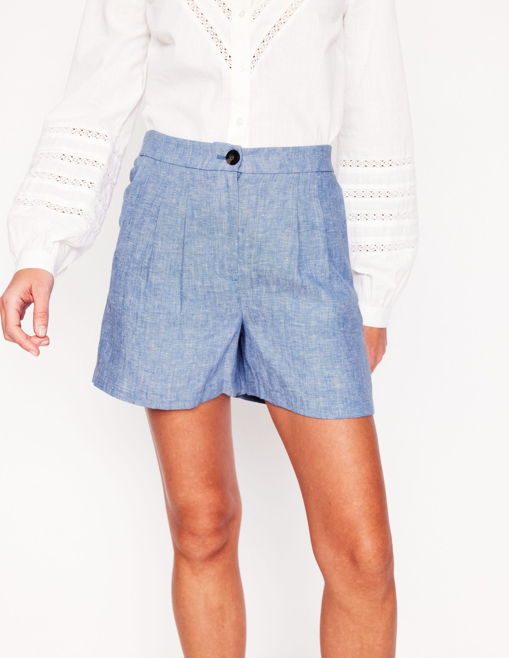 Dulwich Linen Shorts-Grey Blue Chambray-4