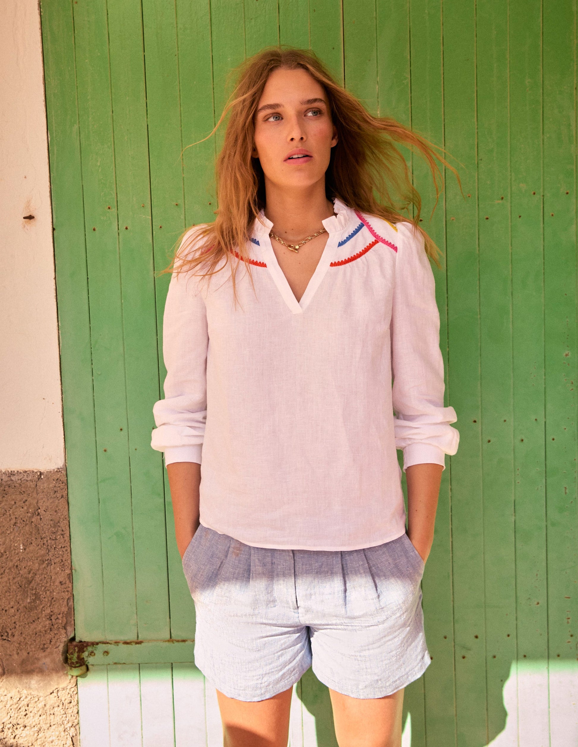 Dulwich Linen Shorts-Grey Blue Chambray-5