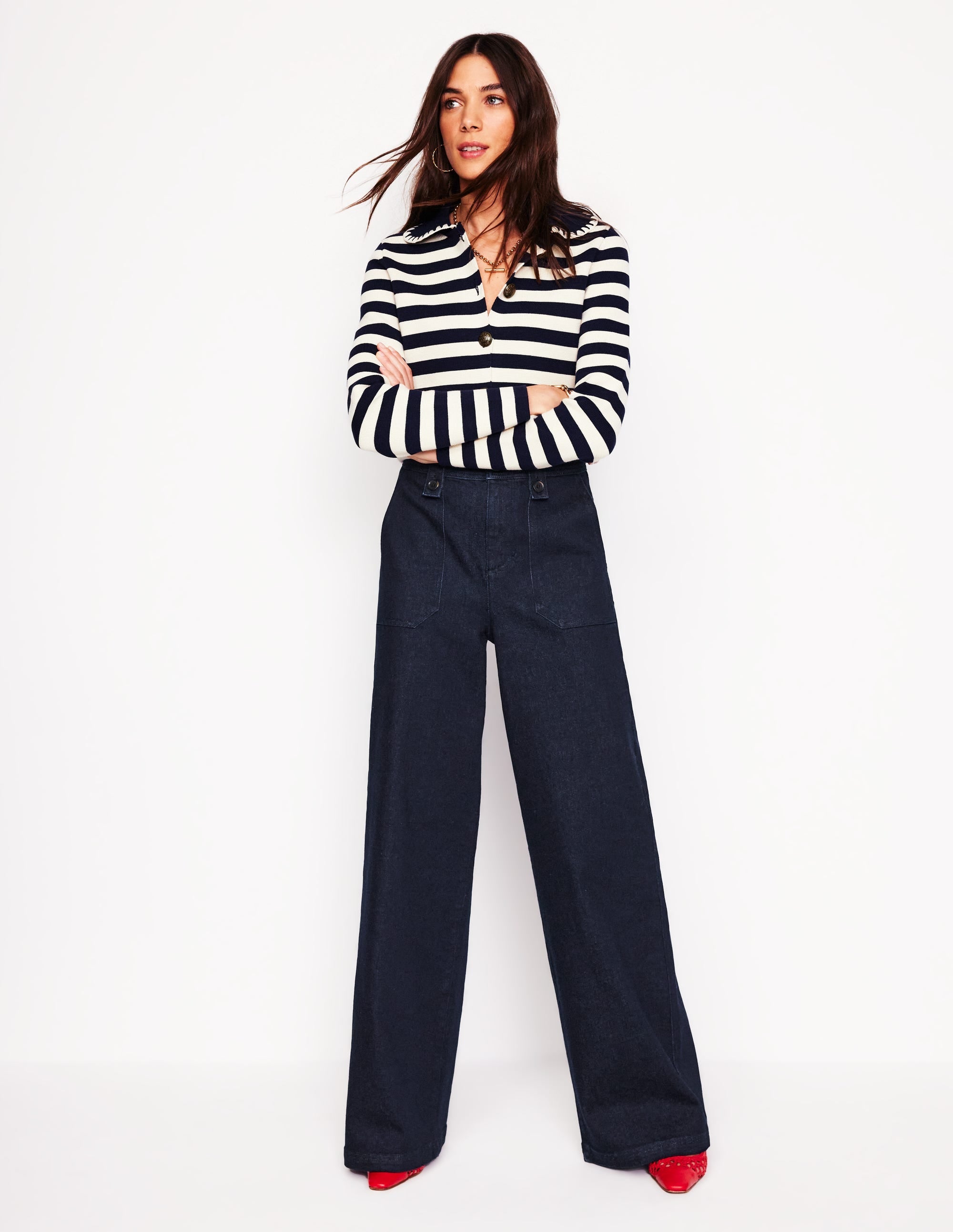 Mid Rise Button Detail Jeans-Indigo Rinse - Image 1