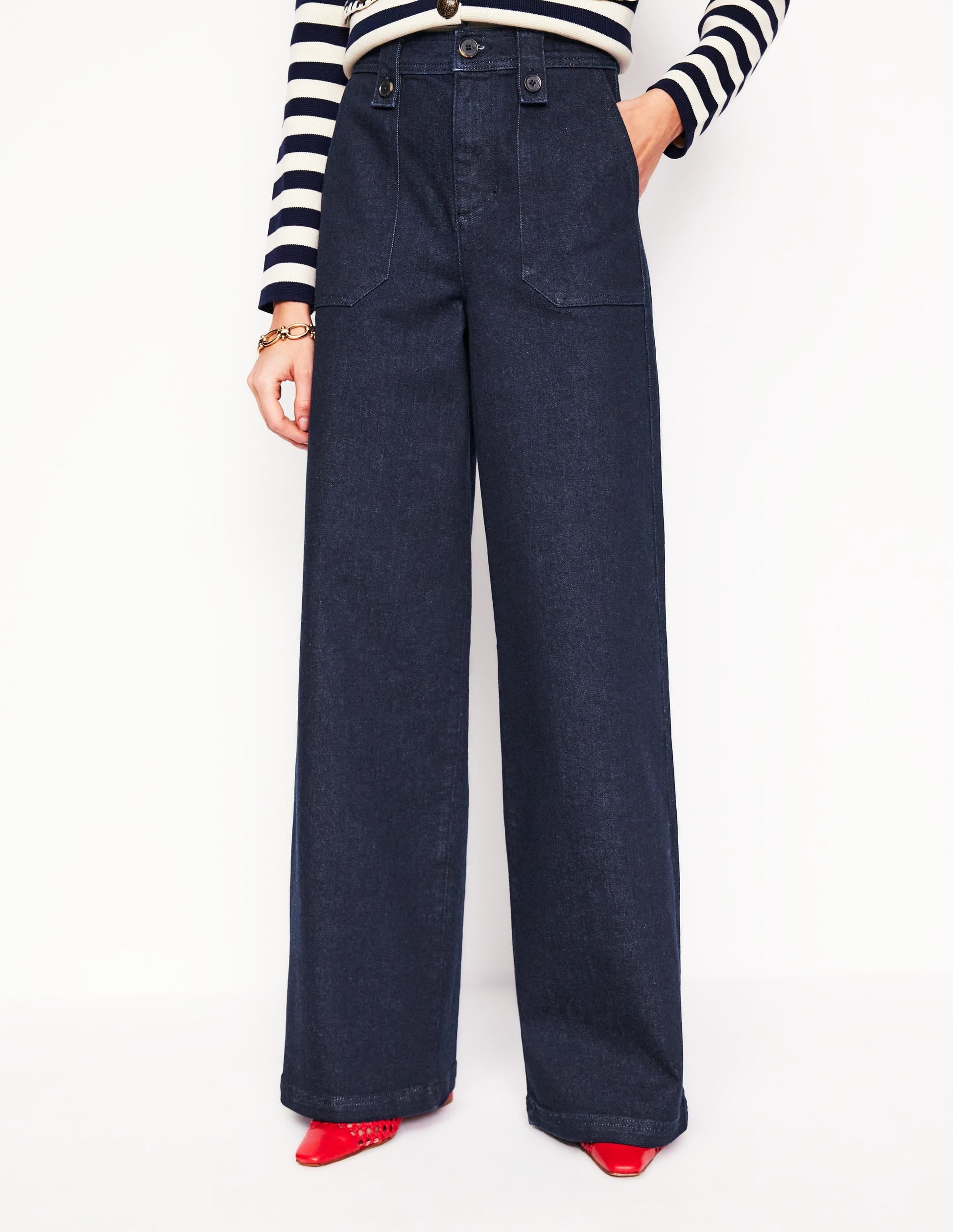 Mid Rise Button Detail Jeans-Indigo Rinse-4