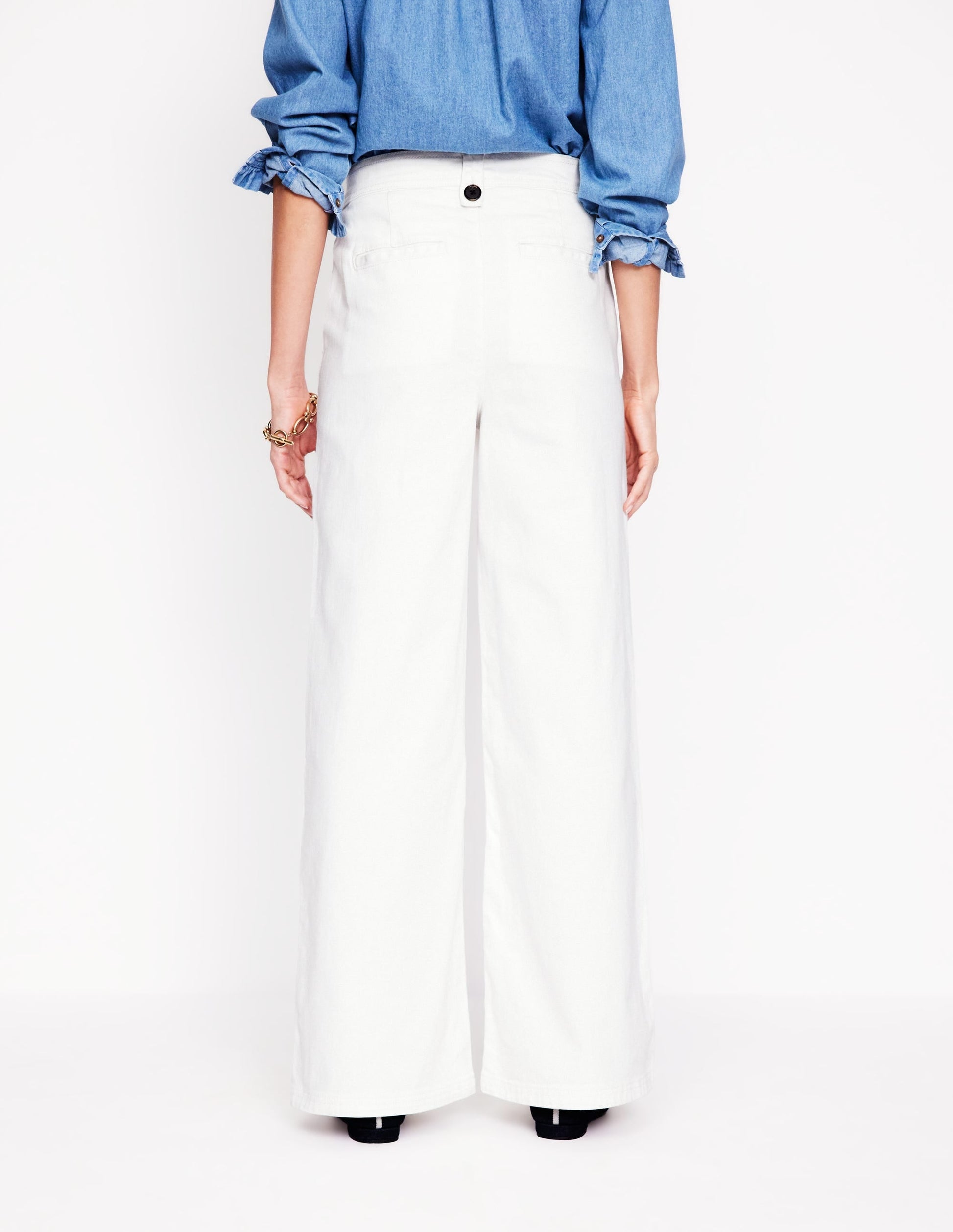 Mid Rise Button Detail Jeans-Ecru-3