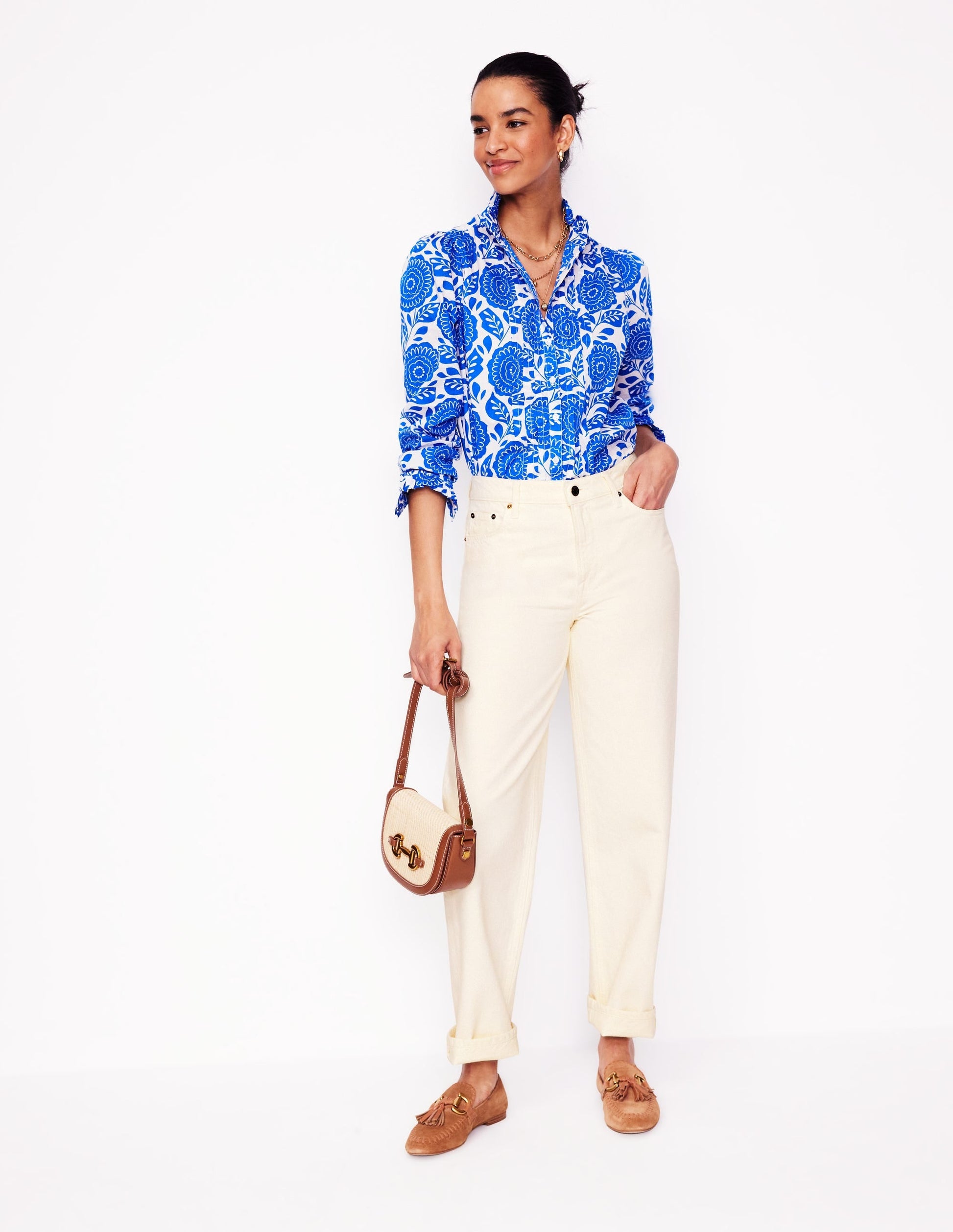 Mid Rise Relaxed Jeans-Ecru-3