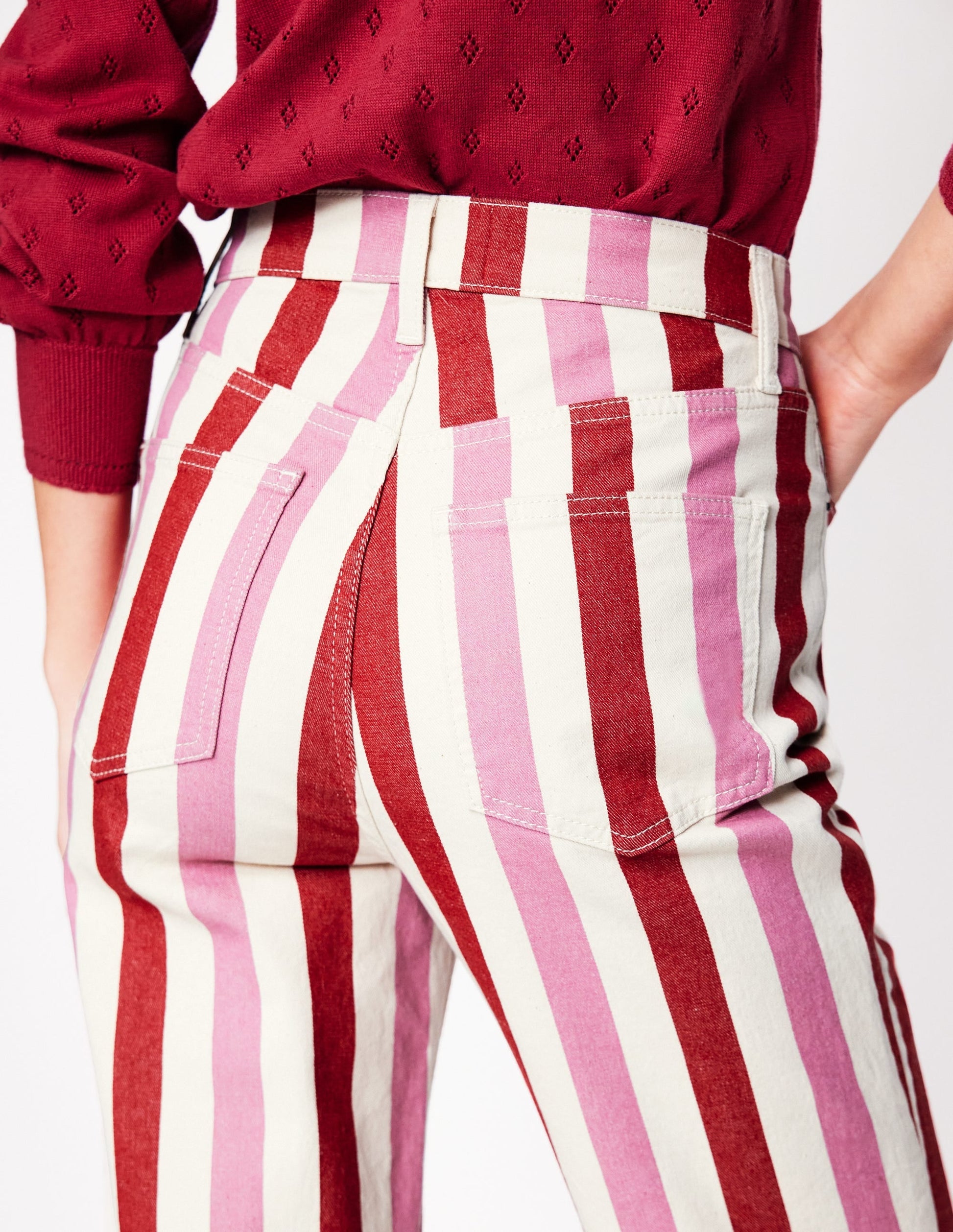 High Rise Stripe Jeans-Red and Pink Wide Stripe-3