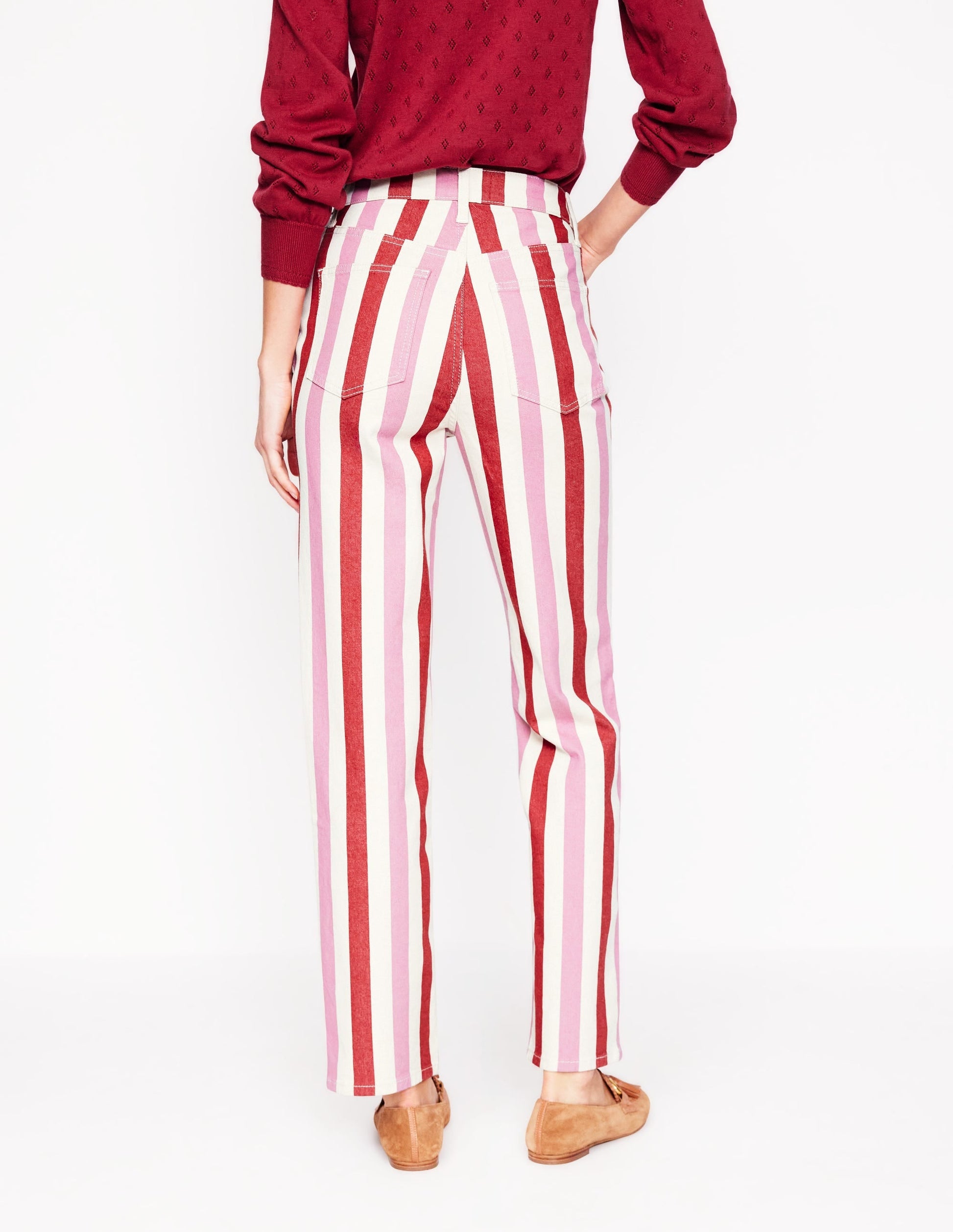 High Rise Stripe Jeans-Red and Pink Wide Stripe-4