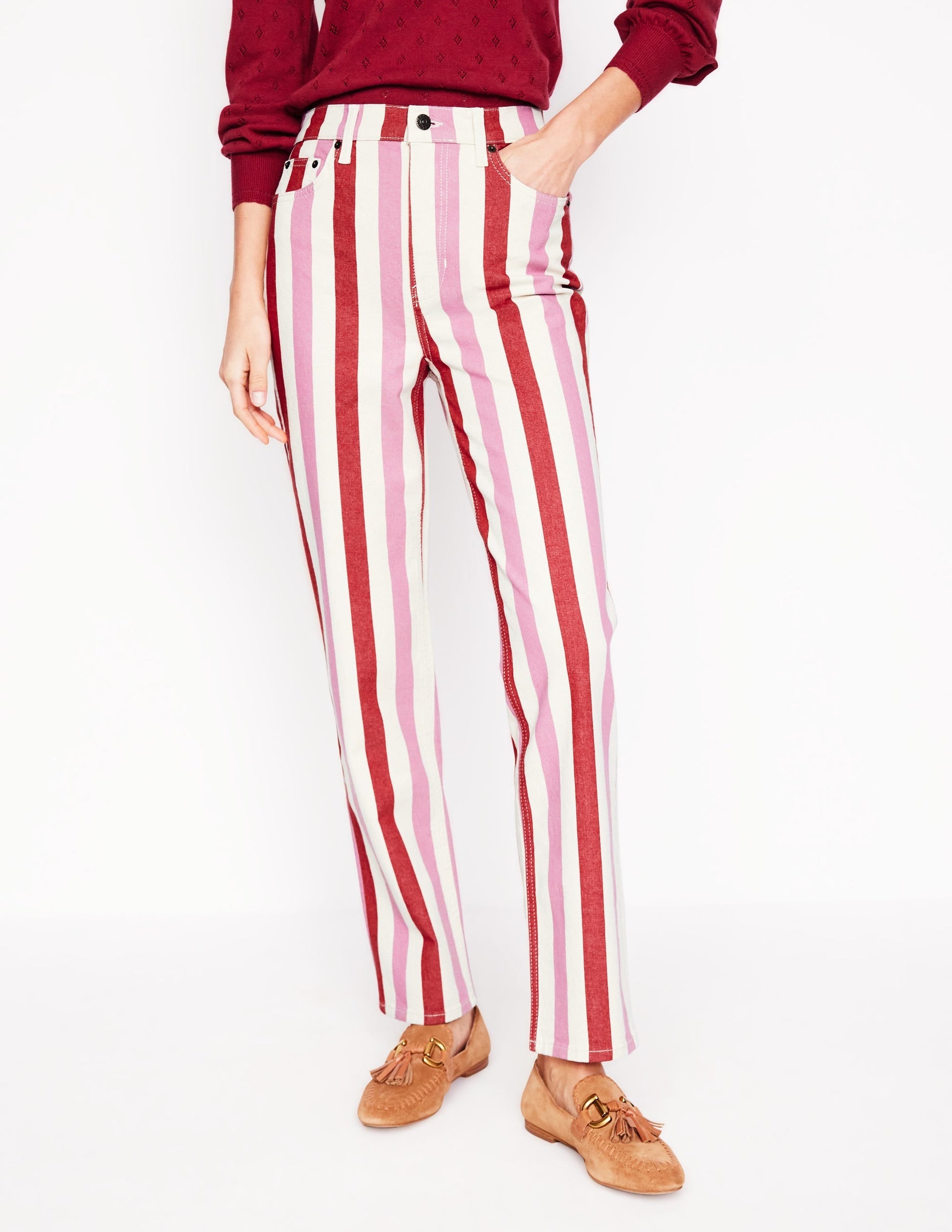 High Rise Stripe Jeans-Red and Pink Wide Stripe-5