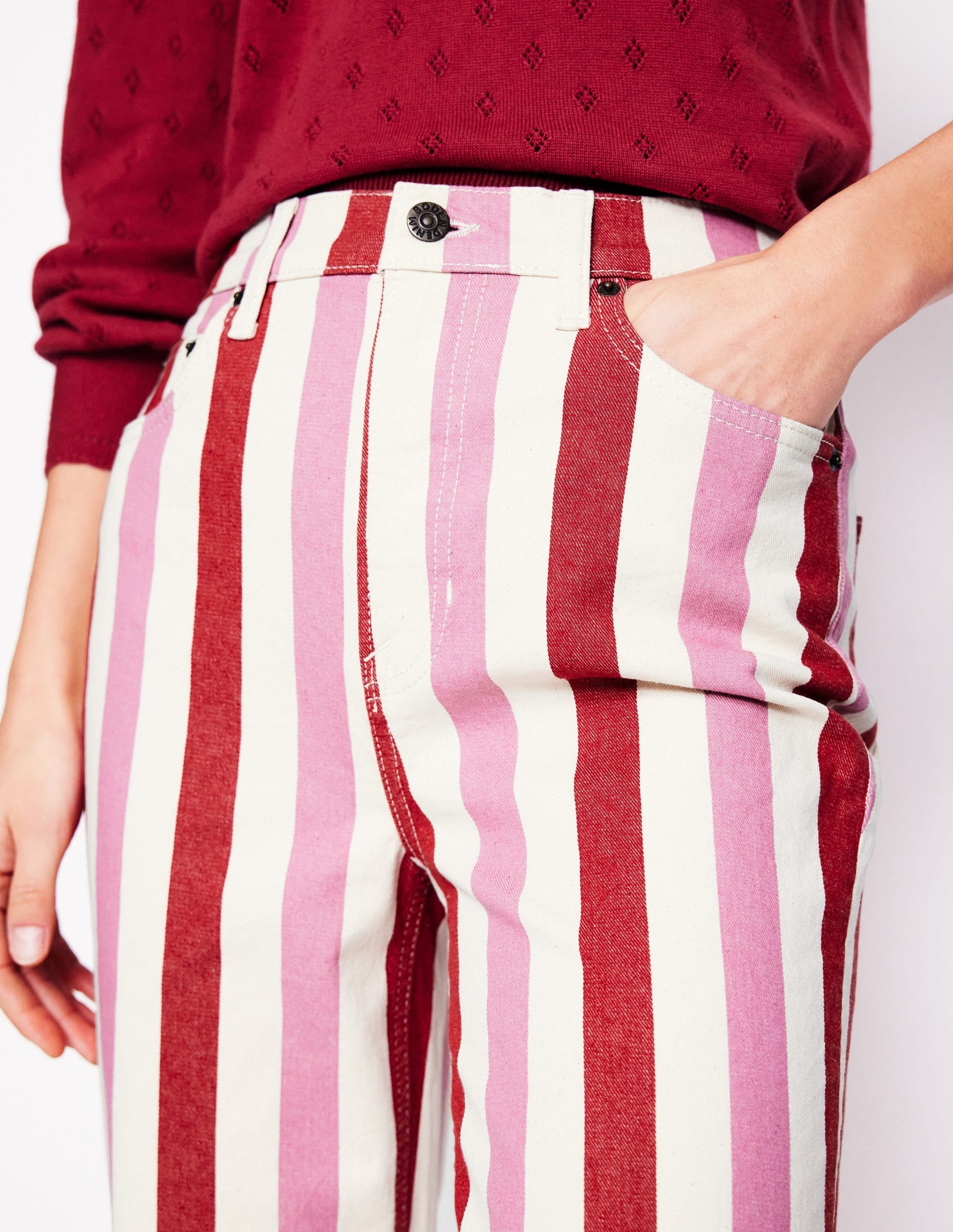 High Rise Stripe Jeans-Red and Pink Wide Stripe-6