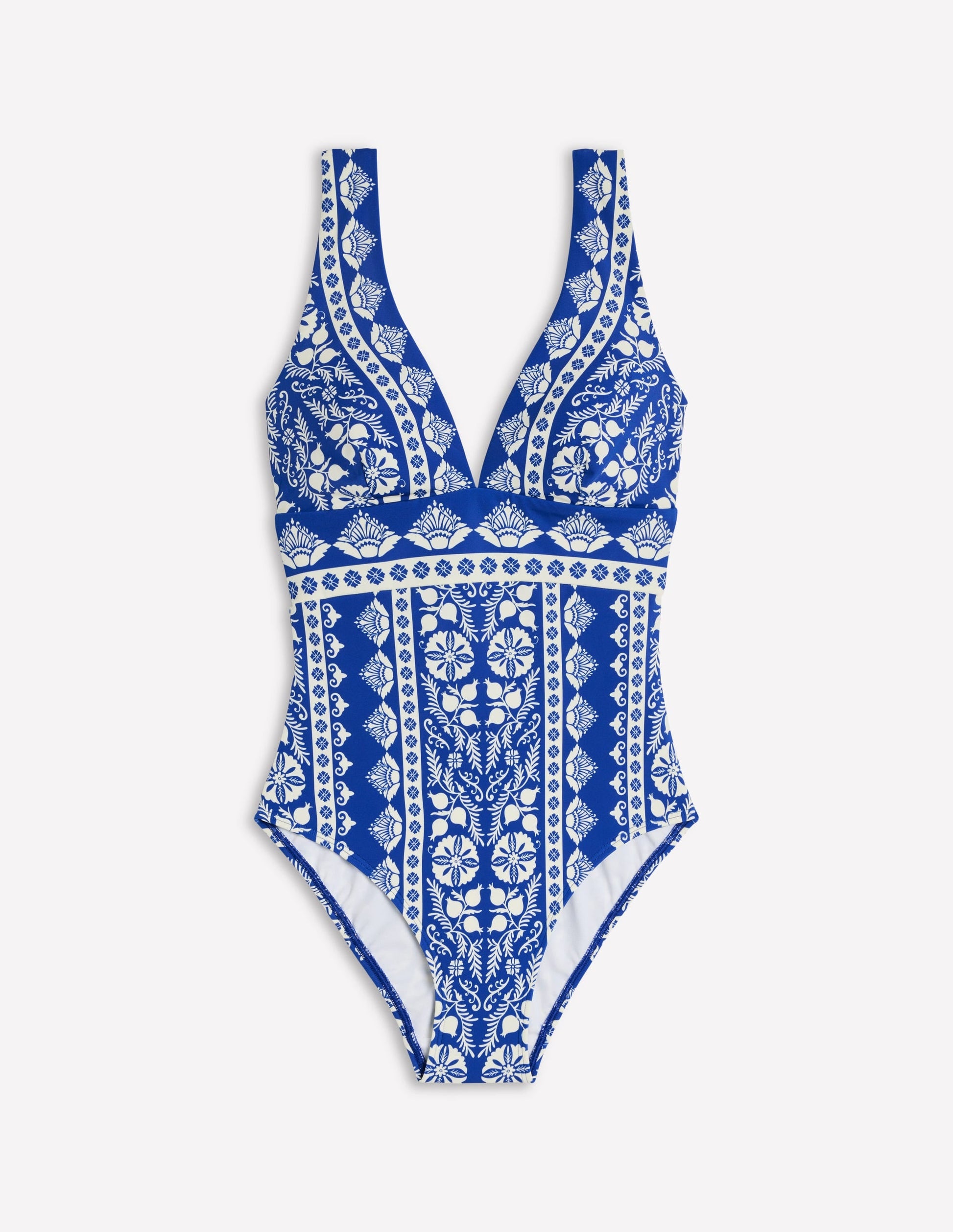 Porto V-Neck Swimsuit-Bright Blue, Ornate Stripe-6