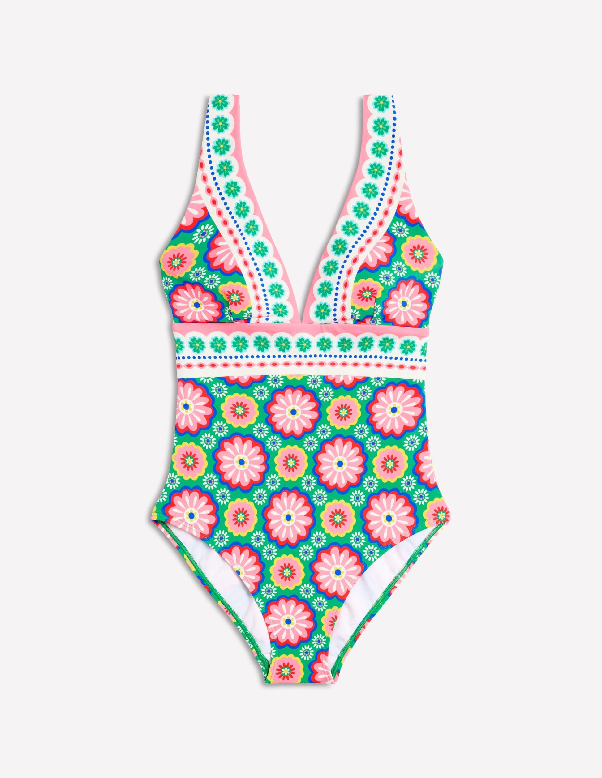 Porto V-Neck Swimsuit-Multi, Flower Tile-6