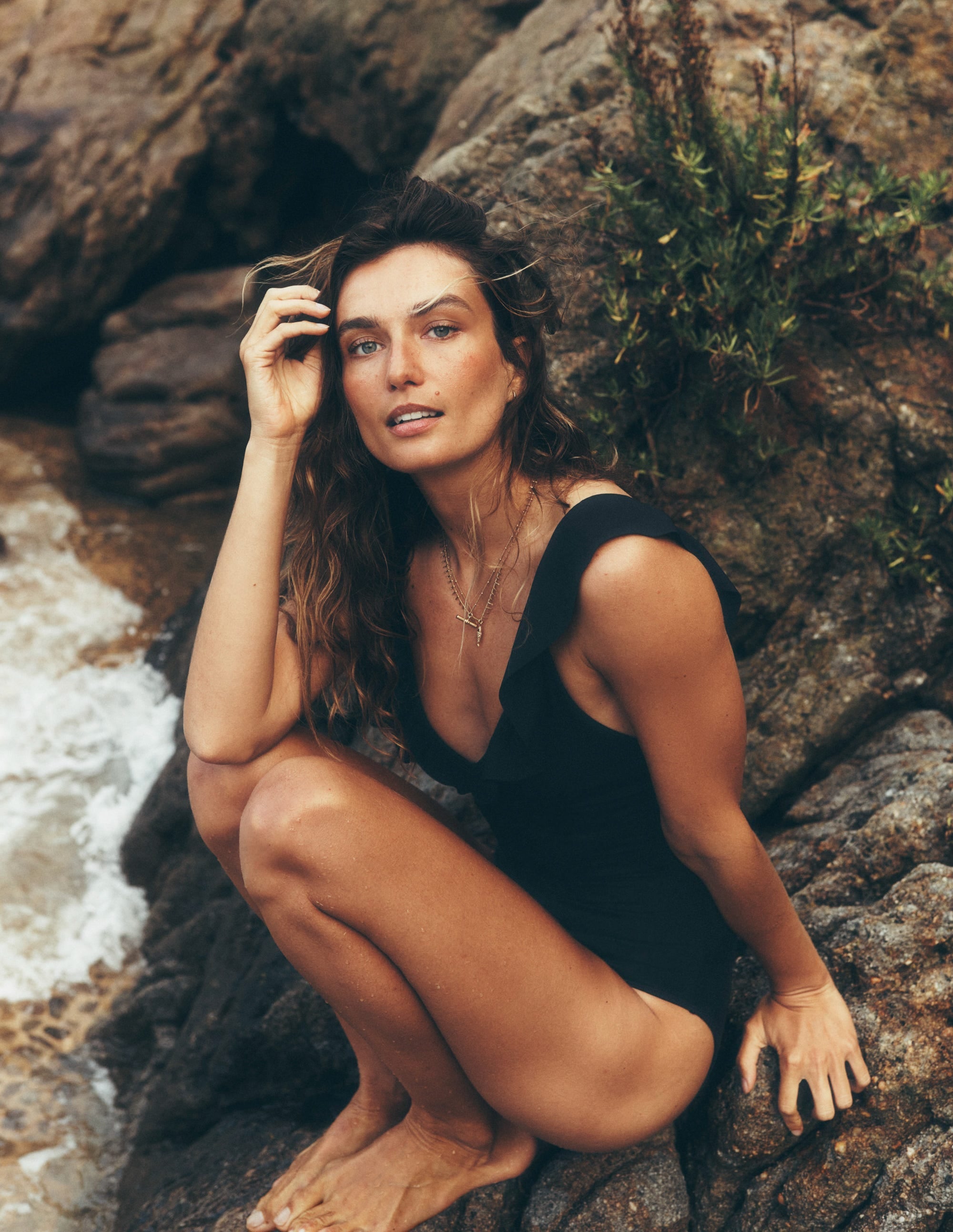 Evia Ruffle Swimsuit-Black - Image 1