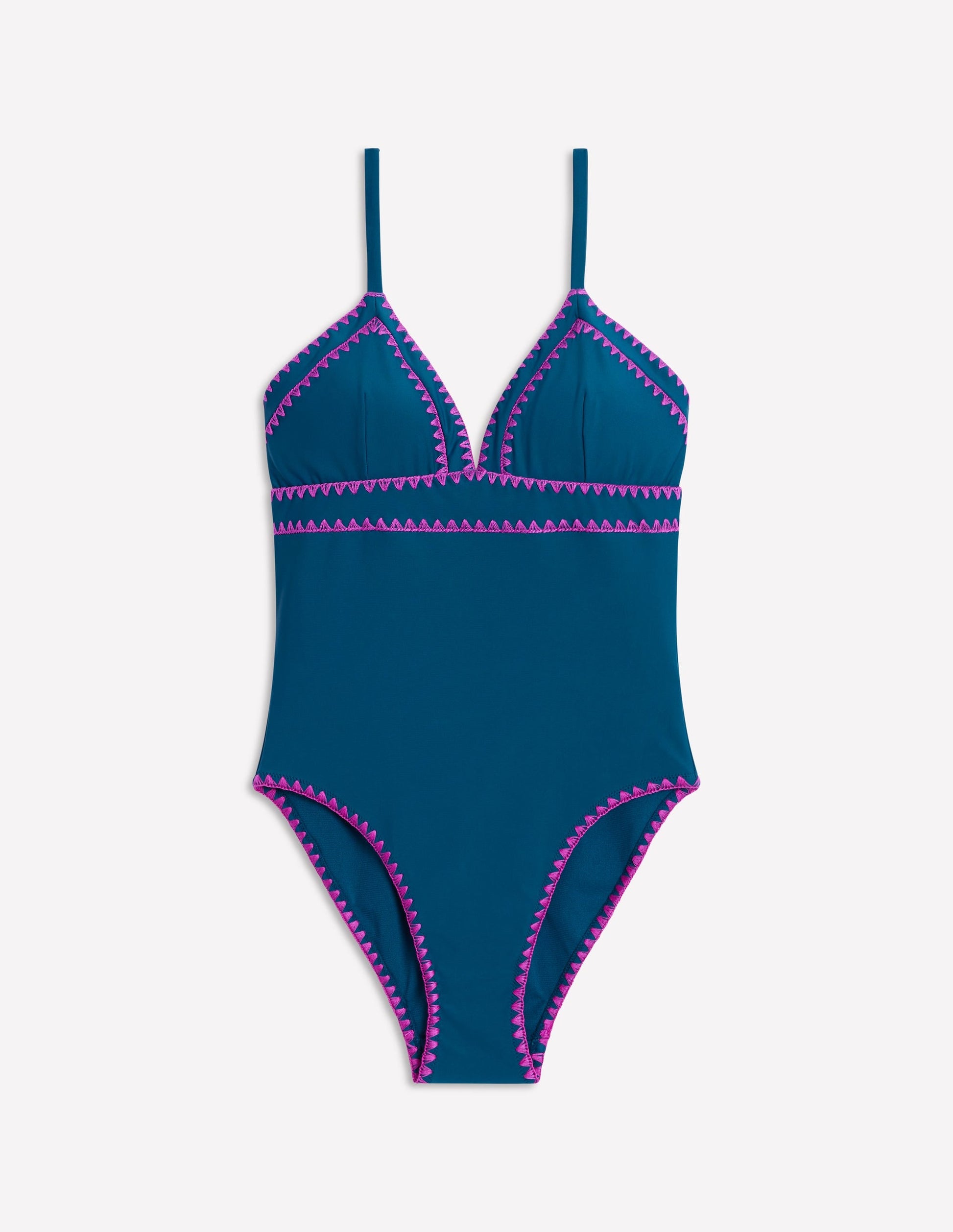 Kasos String V Neck Swimsuit-Oceanside, Very Fuchsia-7