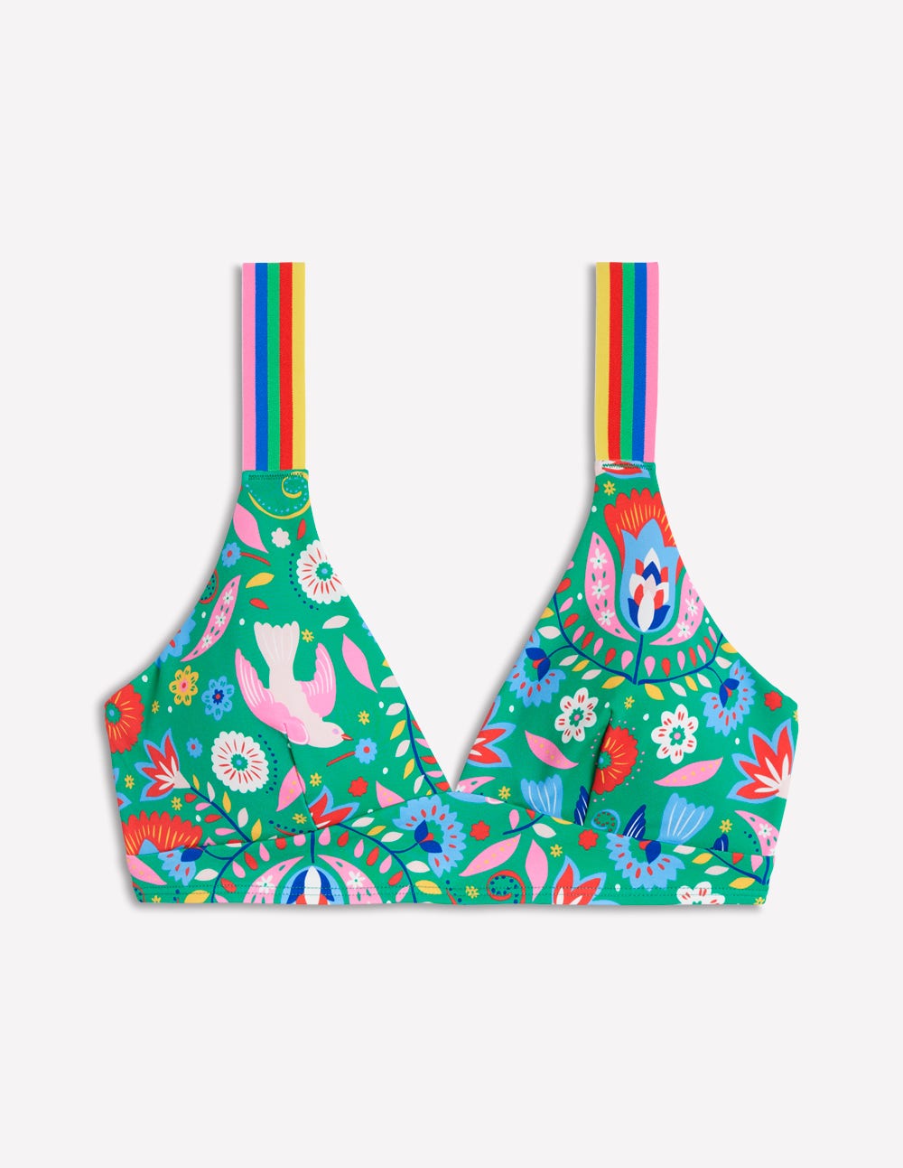 Stripe Trim Bikini Top-Green, Decorative Garden-5