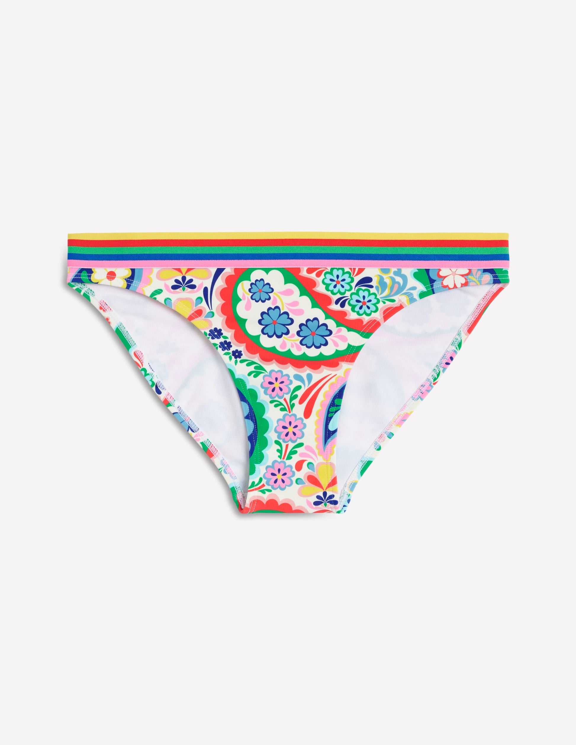Stripe Trim Bikini Bottoms-Multi, Meadow Paisley-5