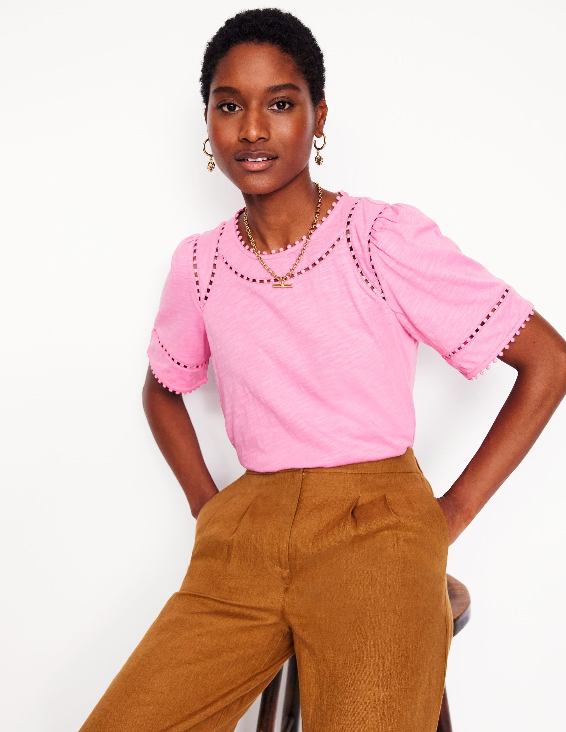 Mila Trim Detail Top-Meadowsweet Pink-1