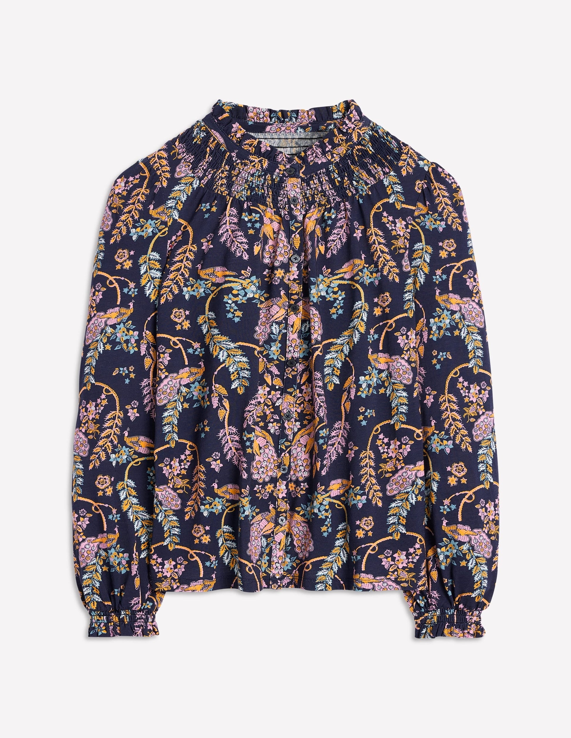 Fay Smocked Jersey Shirt-French Navy,Enchanting Peacock-6