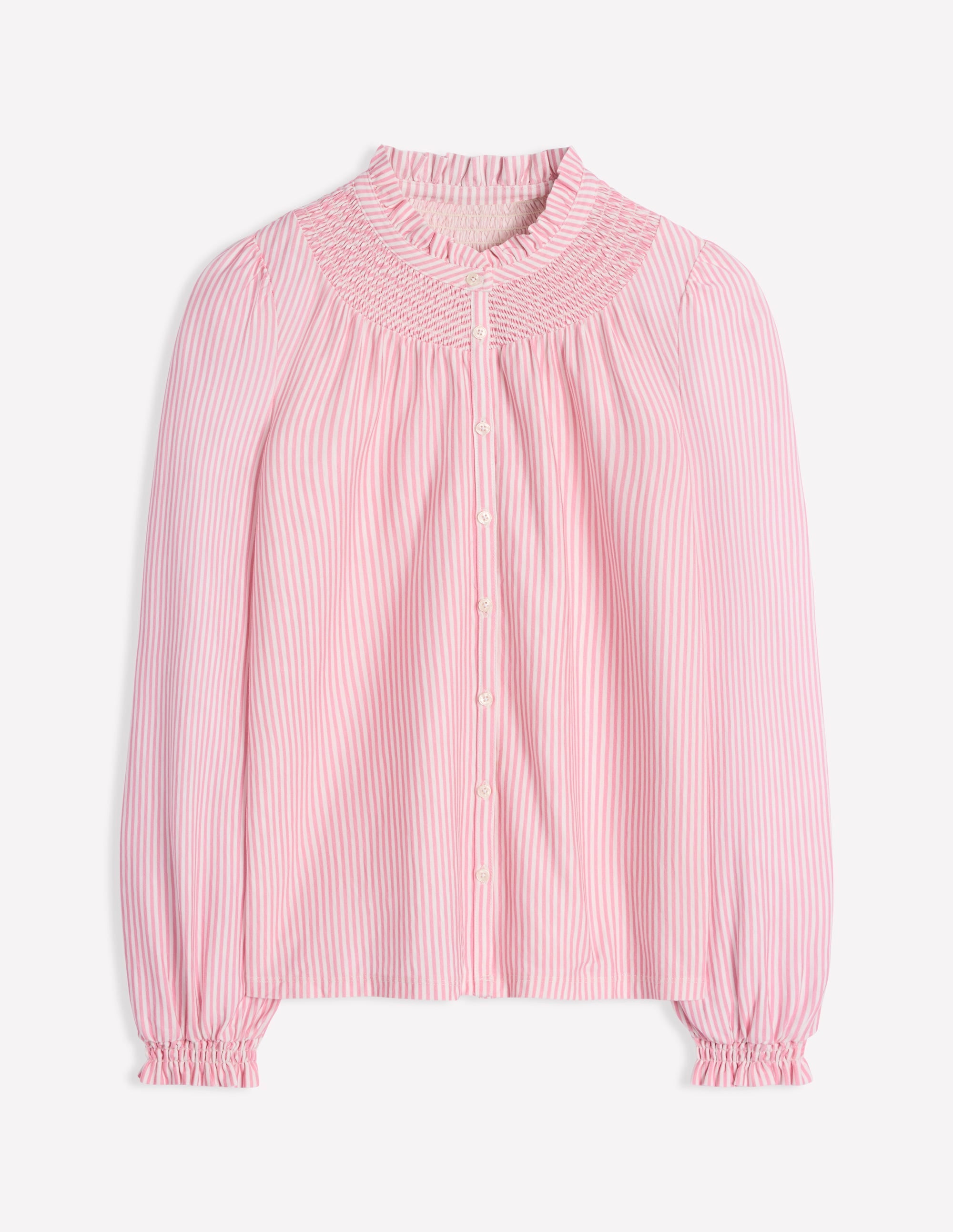Fay Smocked Jersey Shirt-Formica Pink, Ivory - Image 6