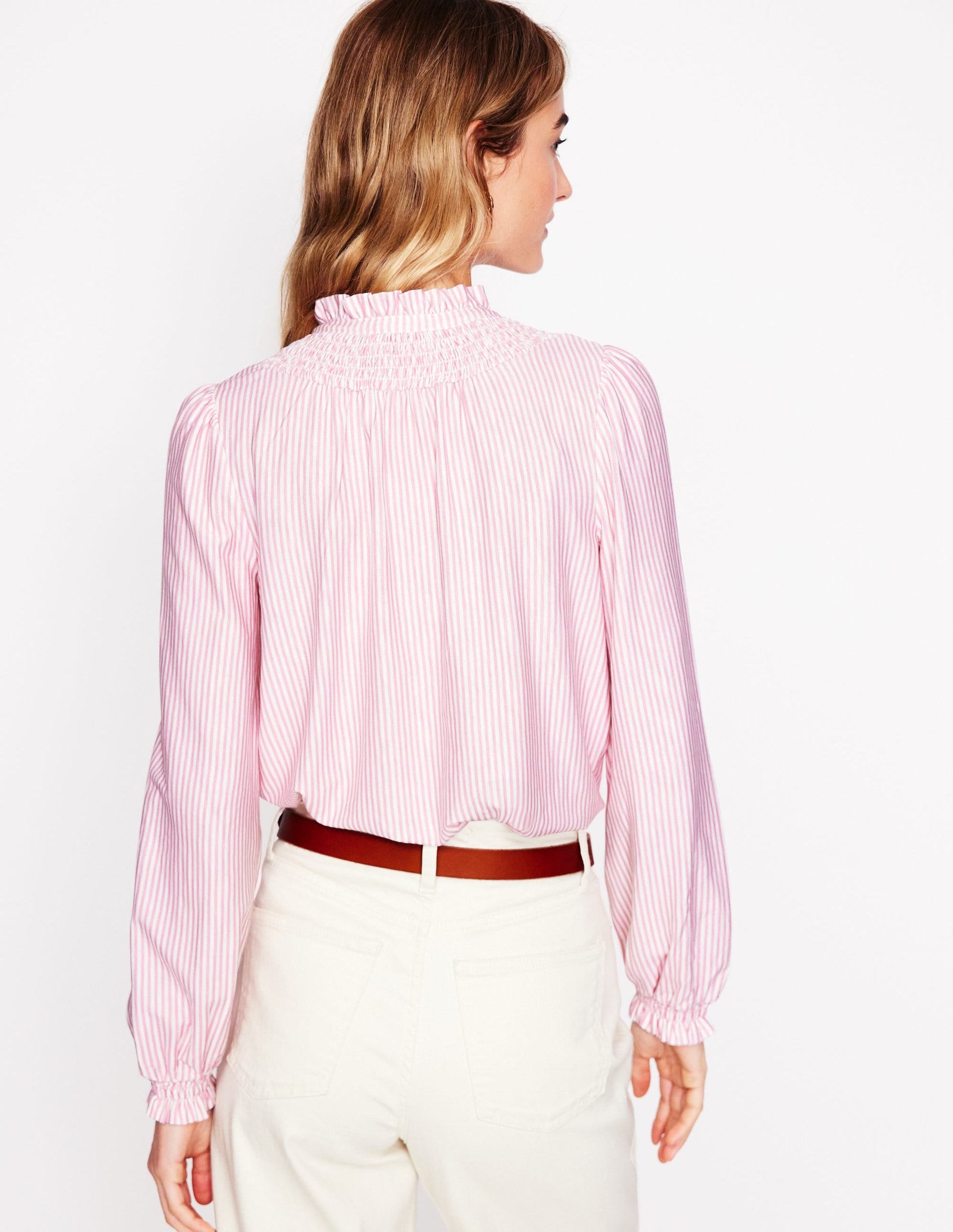 Fay Smocked Jersey Shirt-Formica Pink, Ivory-3