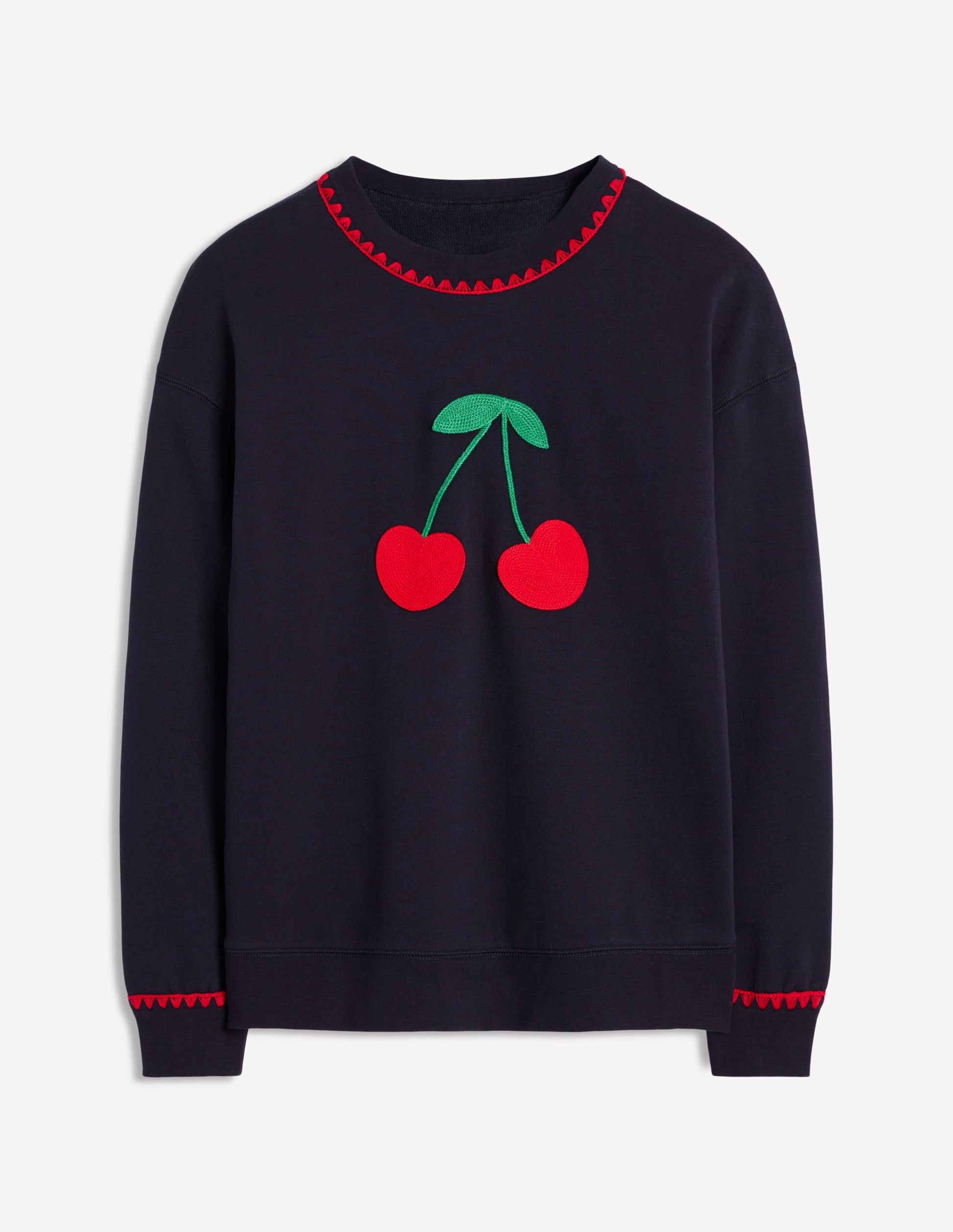 Emi Embroidered Sweatshirt-Navy, Cherries-5