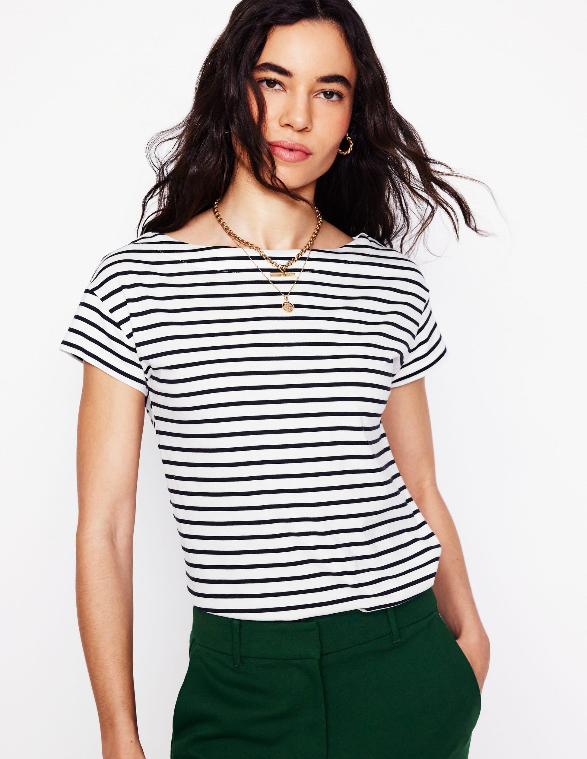 Supersoft Boat Neck T-Shirt-Ivory, Navy Stripe-1