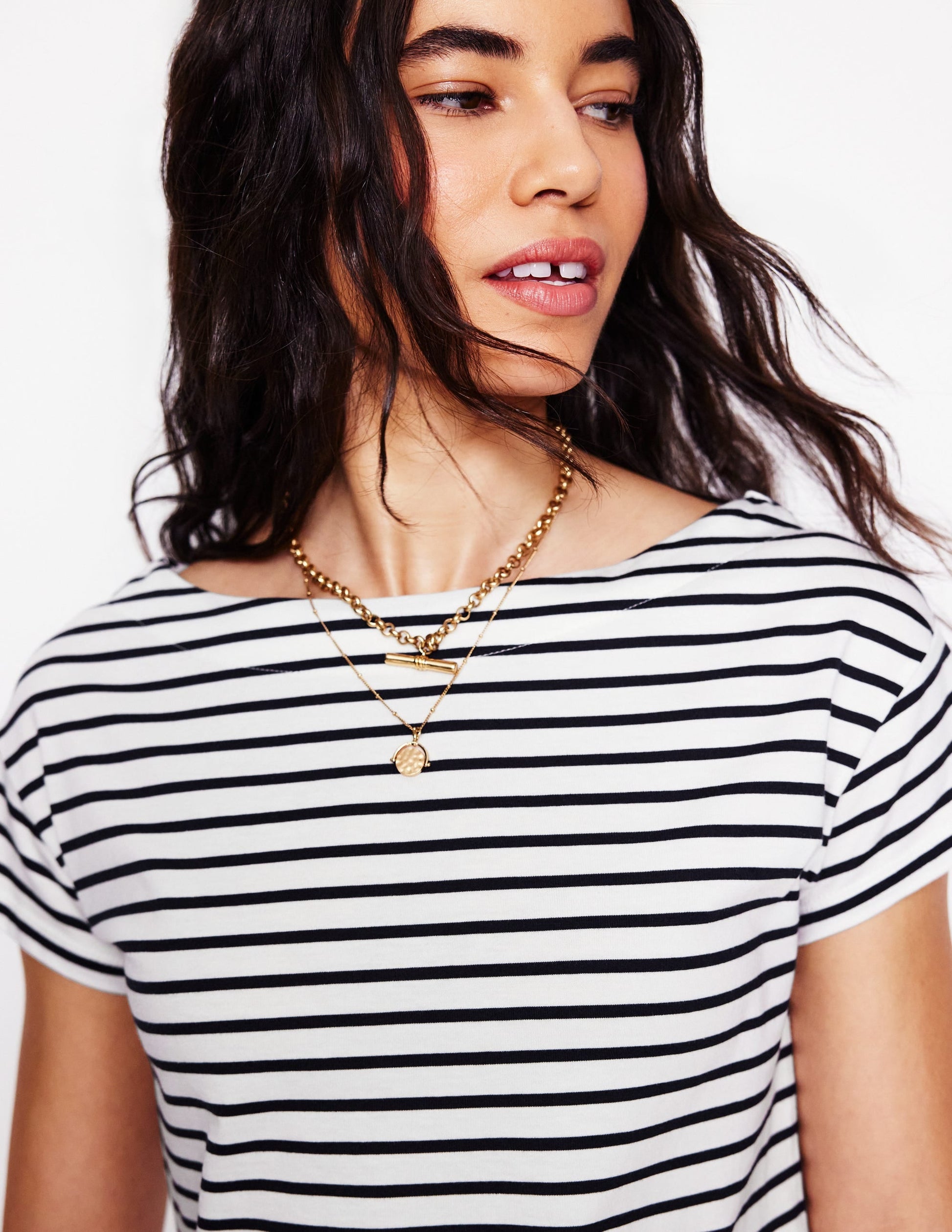 Supersoft Boat Neck T-Shirt-Ivory, Navy Stripe-2