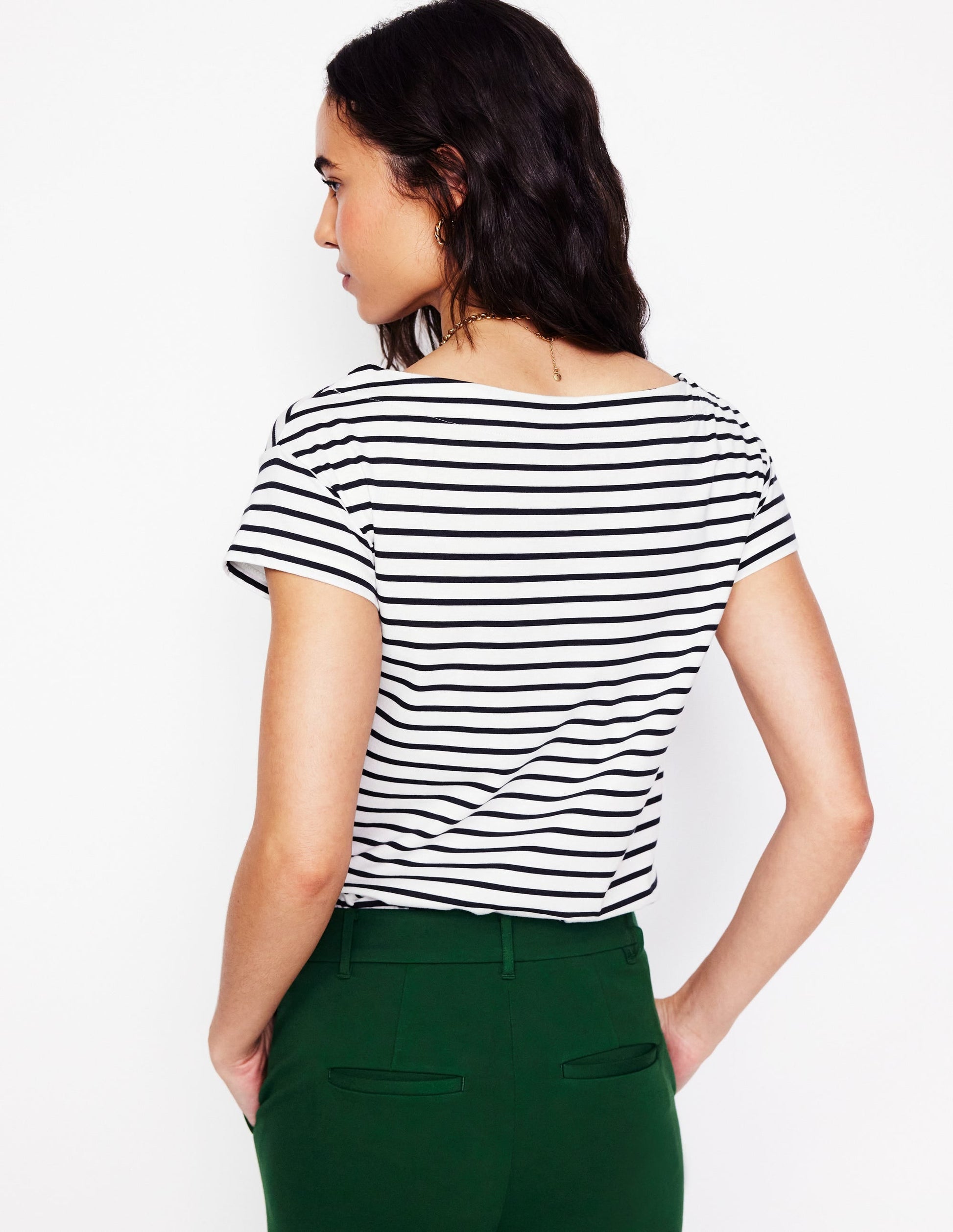 Supersoft Boat Neck T-Shirt-Ivory, Navy Stripe-3