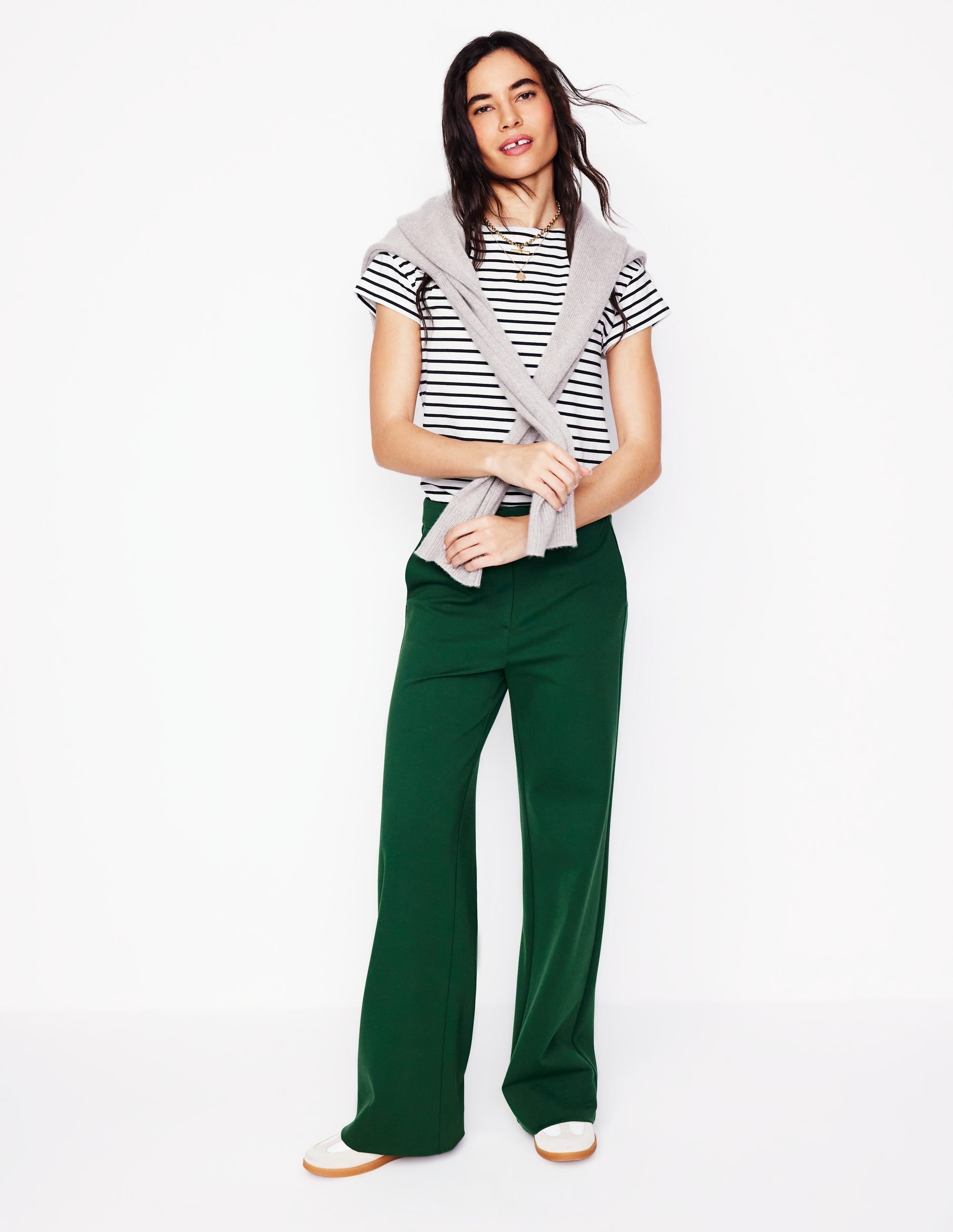 Supersoft Boat Neck T-Shirt-Ivory, Navy Stripe - Image 4