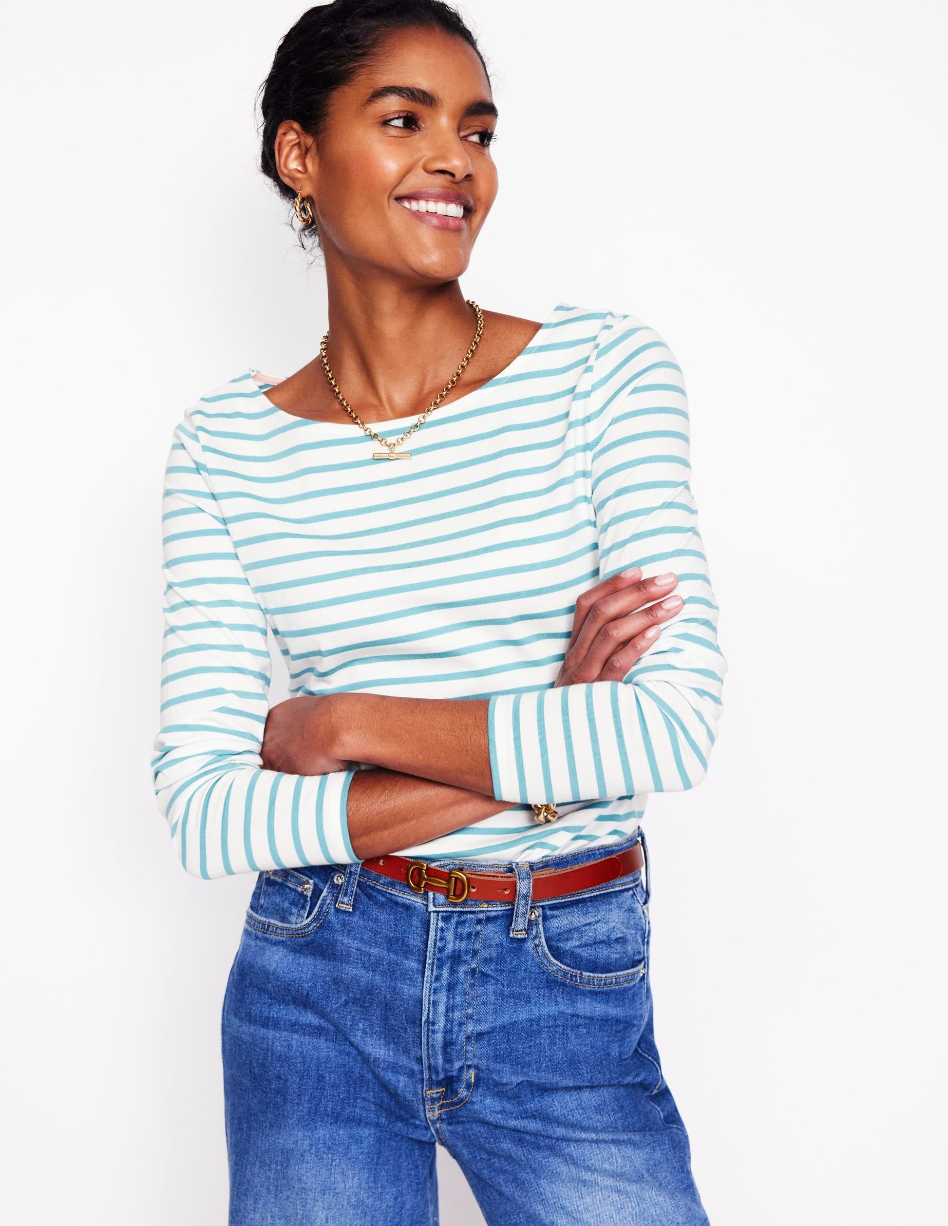 Ella Long Sleeve Breton-Ivory, Duck Egg Blue-1