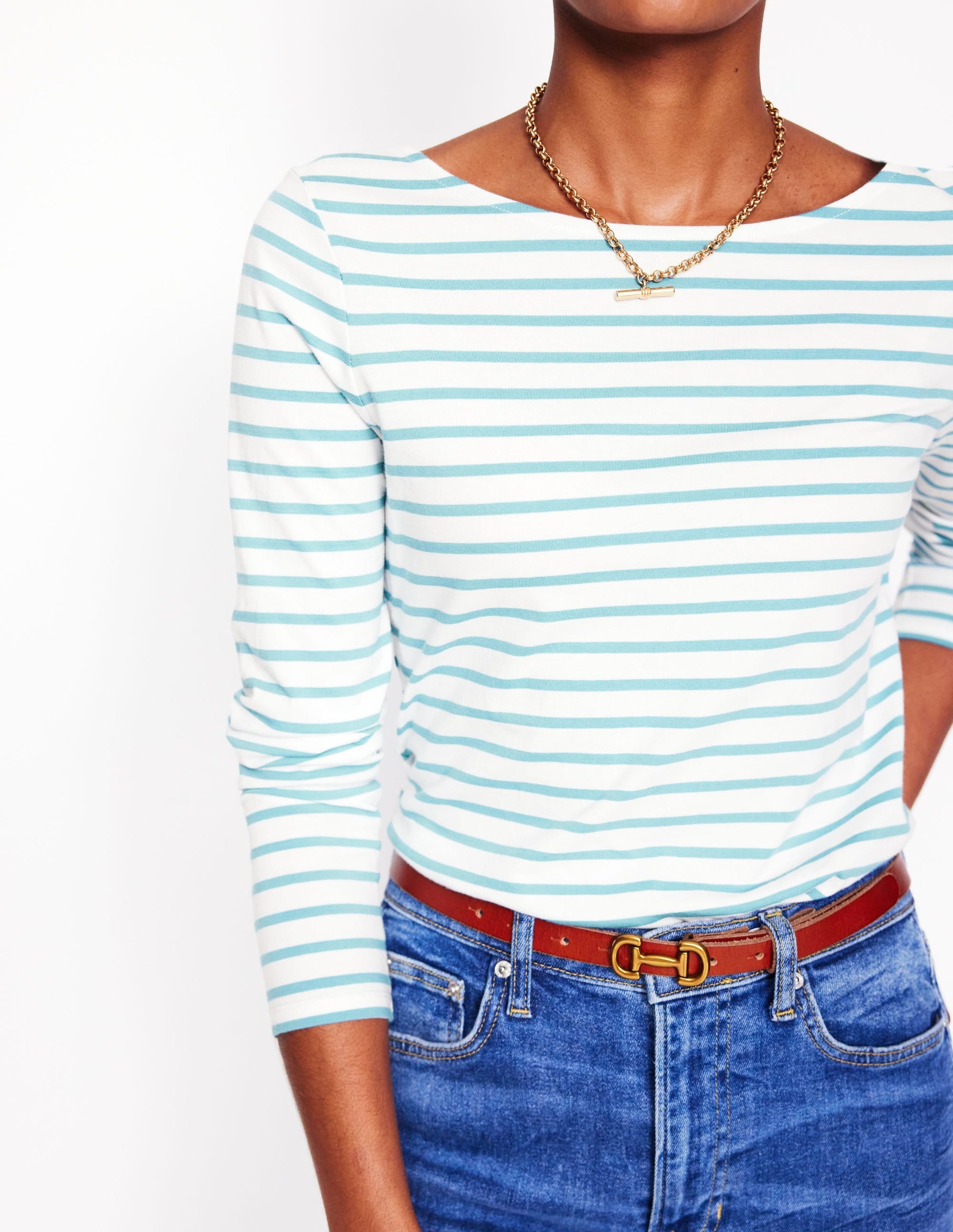 Ella Long Sleeve Breton-Ivory, Duck Egg Blue-2