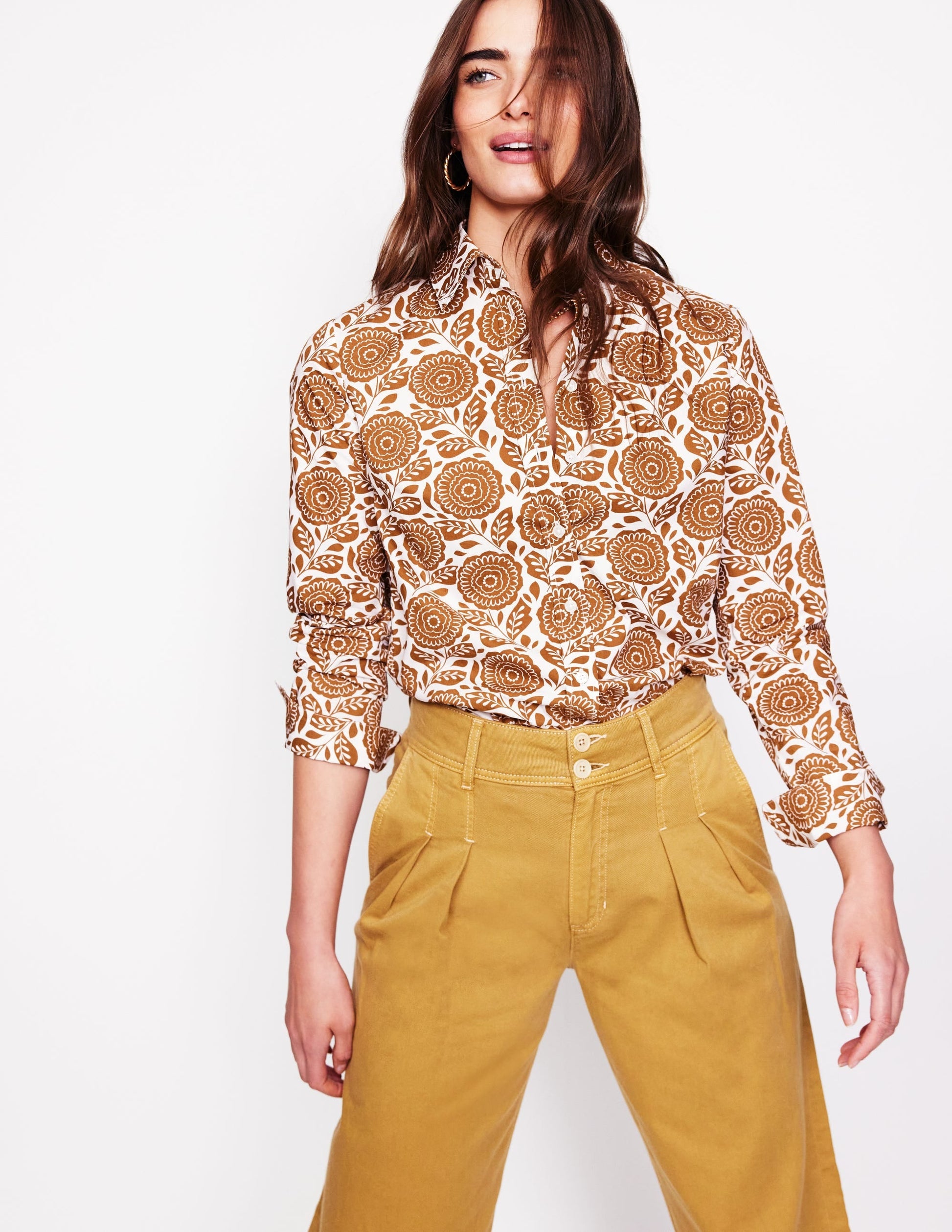 Sienna Cotton Shirt-Gingerbread, Dahlia Stamp-1