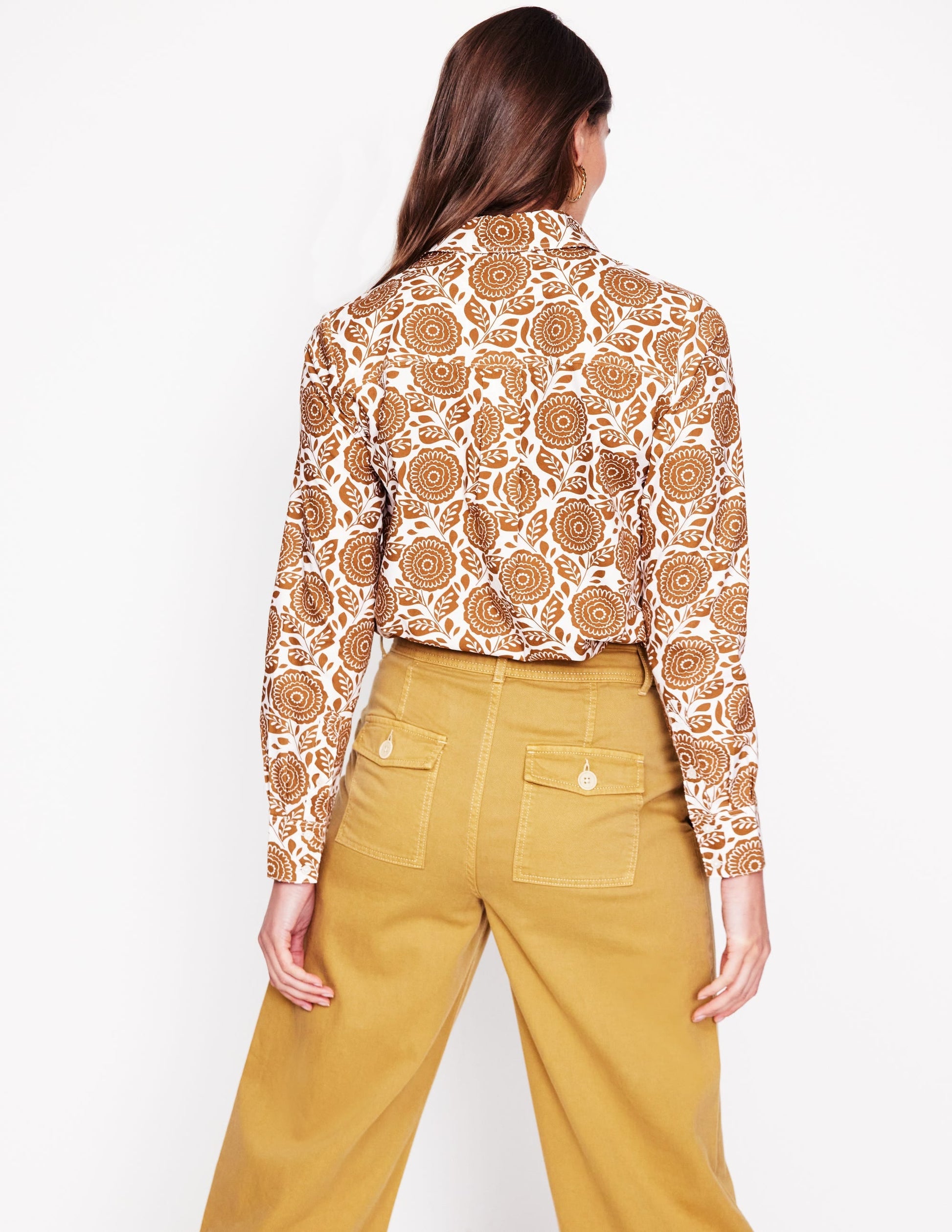 Sienna Cotton Shirt-Gingerbread, Dahlia Stamp-3