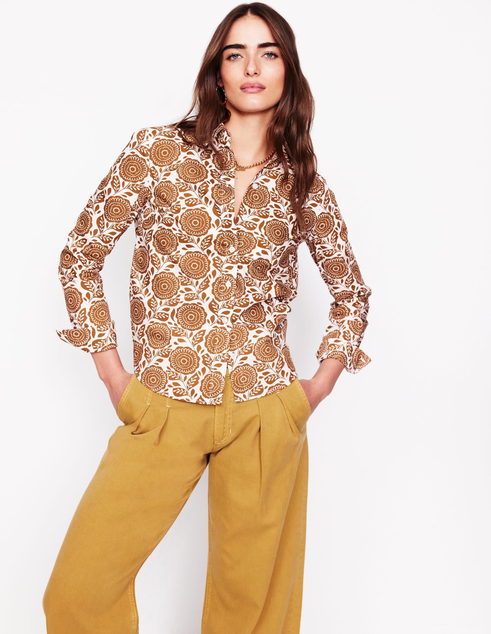 Sienna Cotton Shirt-Gingerbread, Dahlia Stamp-4