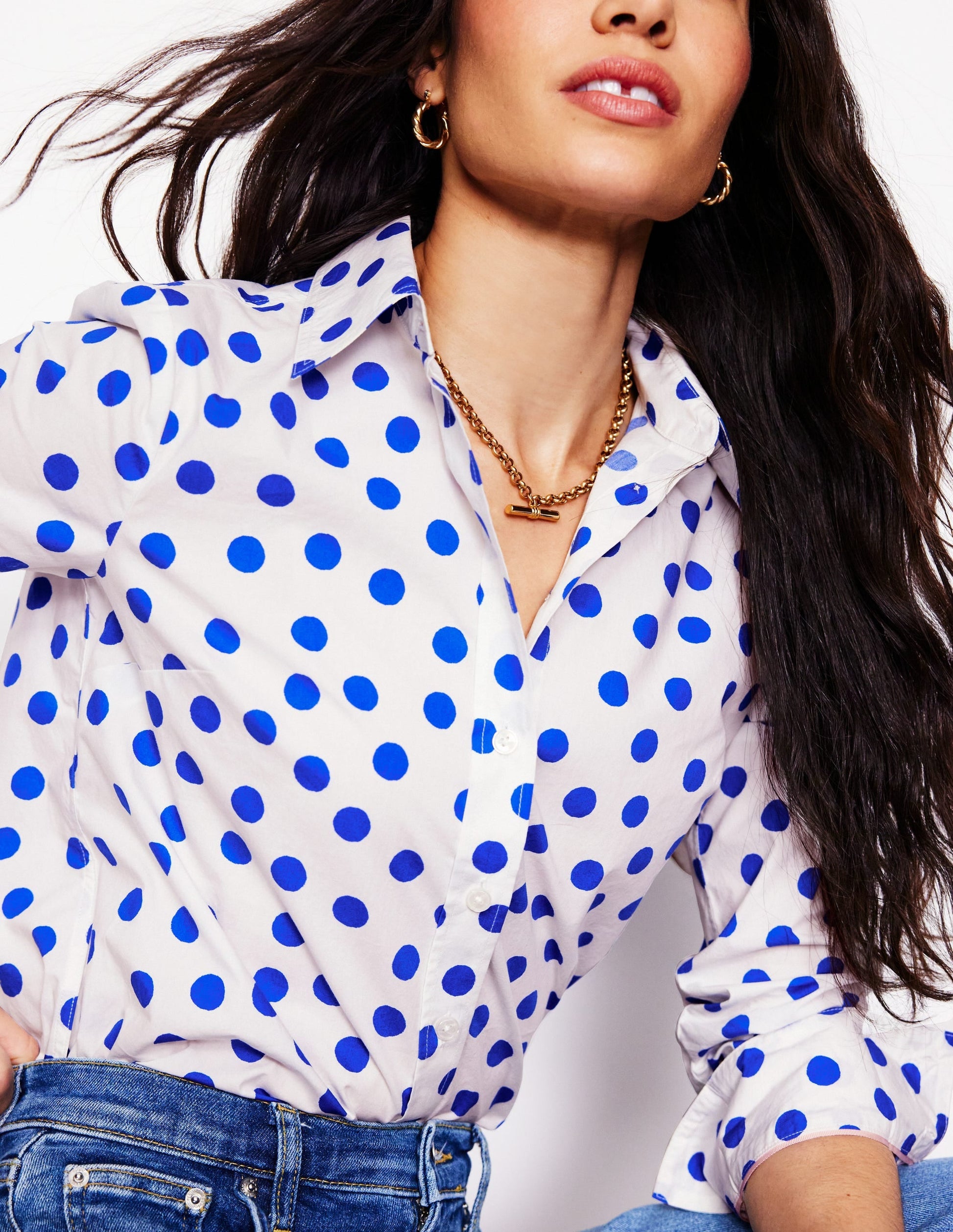 Sienna Cotton Shirt-Ivory, Blue Abstract Dot-2