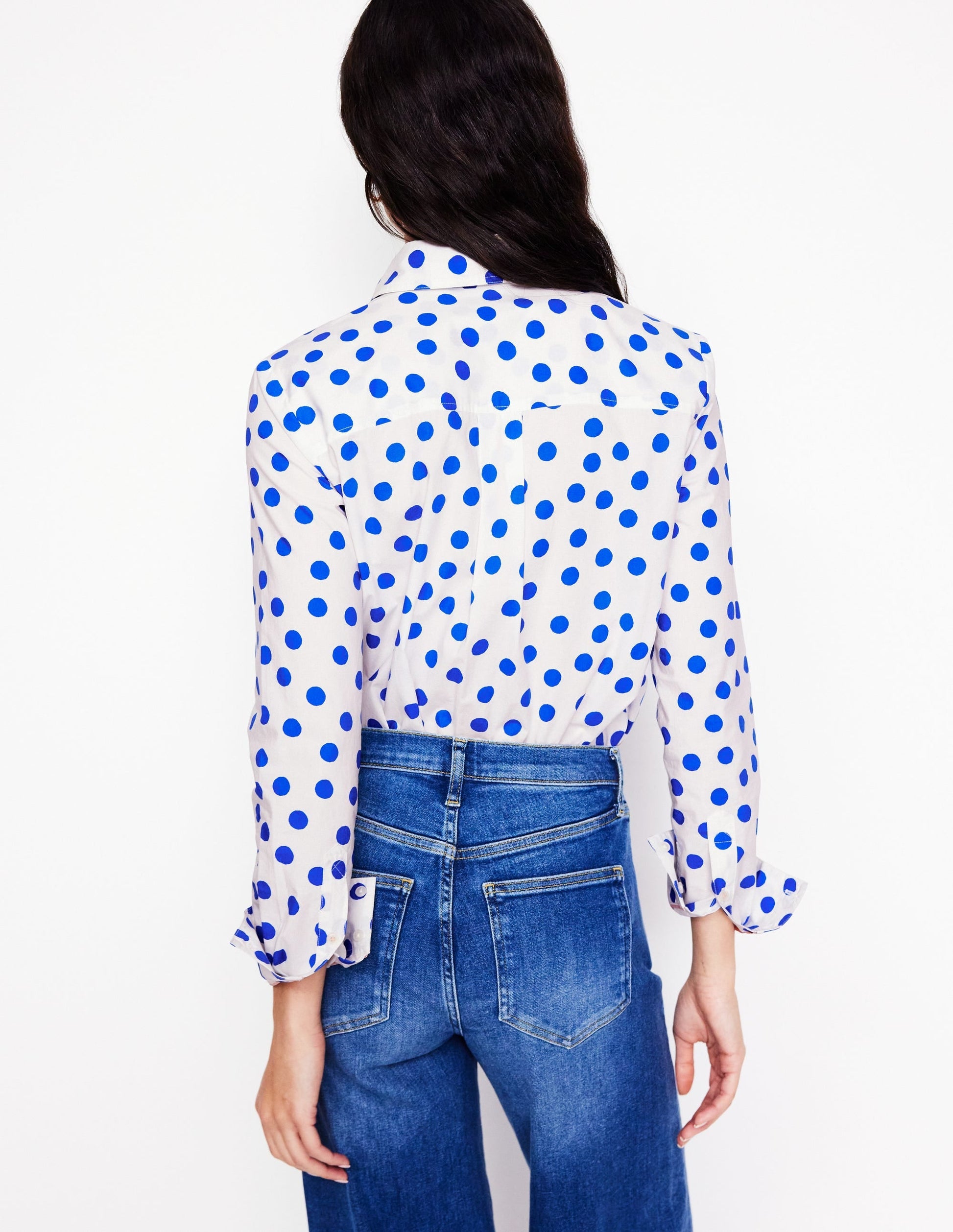 Sienna Cotton Shirt-Ivory, Blue Abstract Dot-3