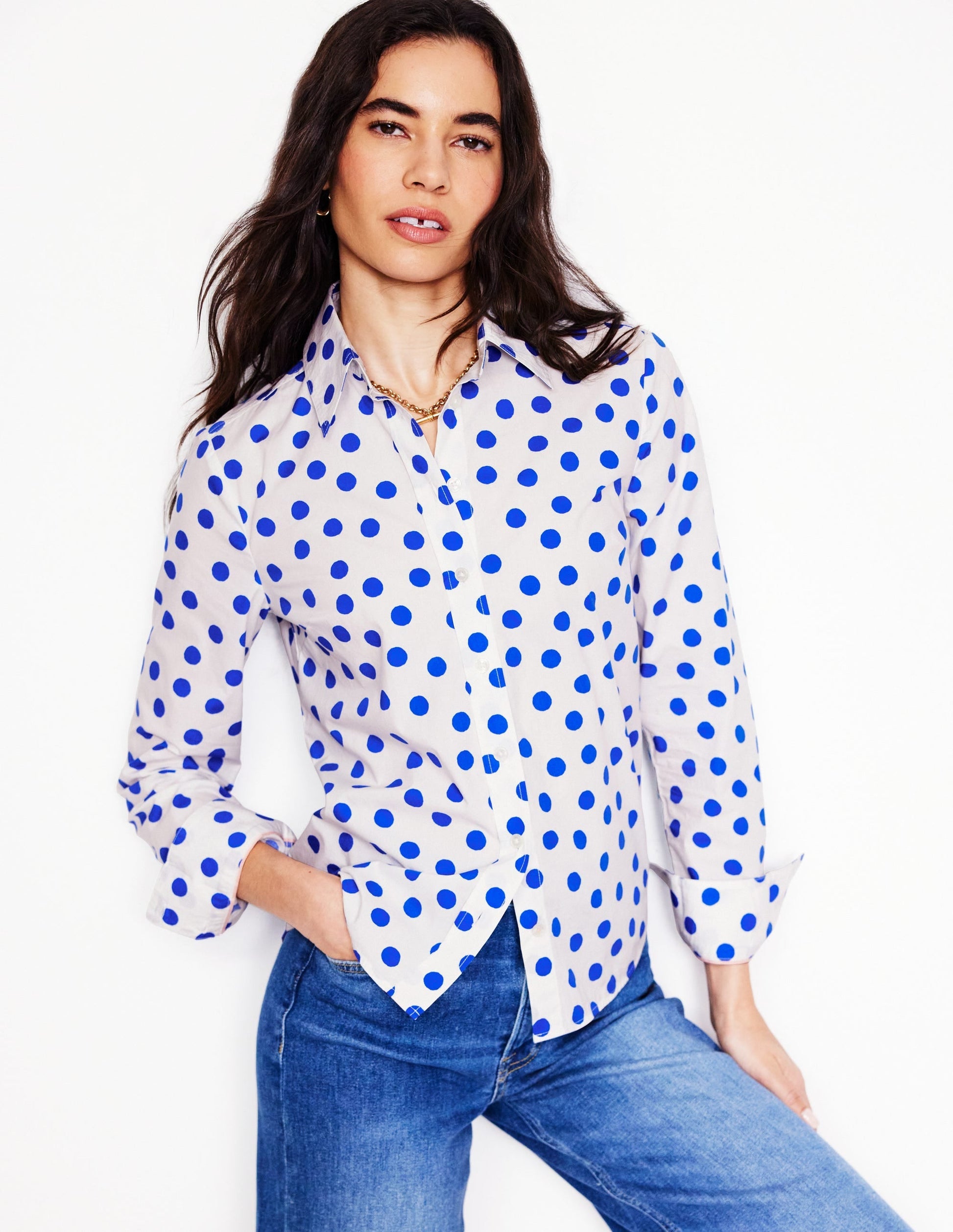 Sienna Cotton Shirt-Ivory, Blue Abstract Dot-4