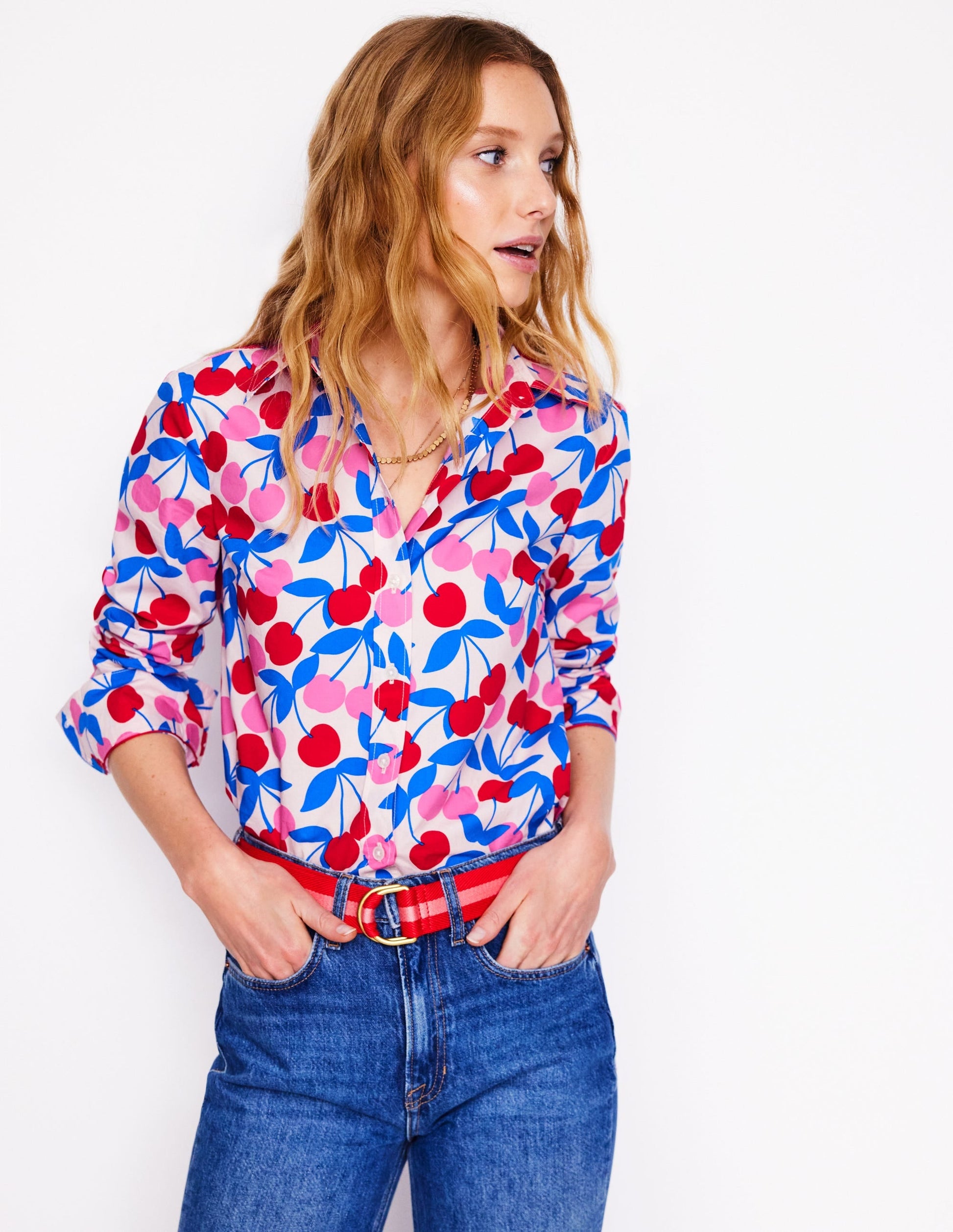 Sienna Cotton Shirt-Chalk Pink, Cherry Cascade-1