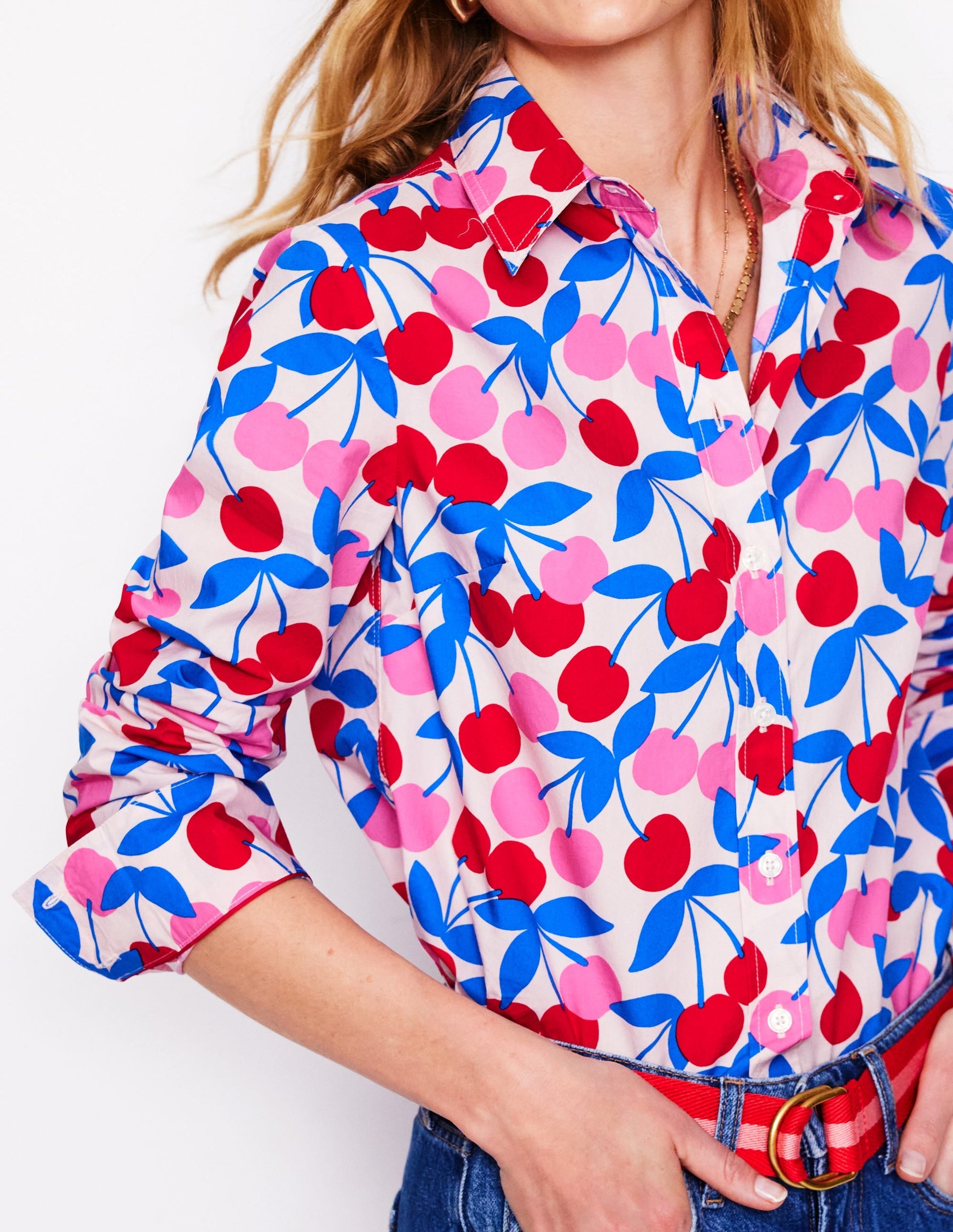 Sienna Cotton Shirt-Chalk Pink, Cherry Cascade-2