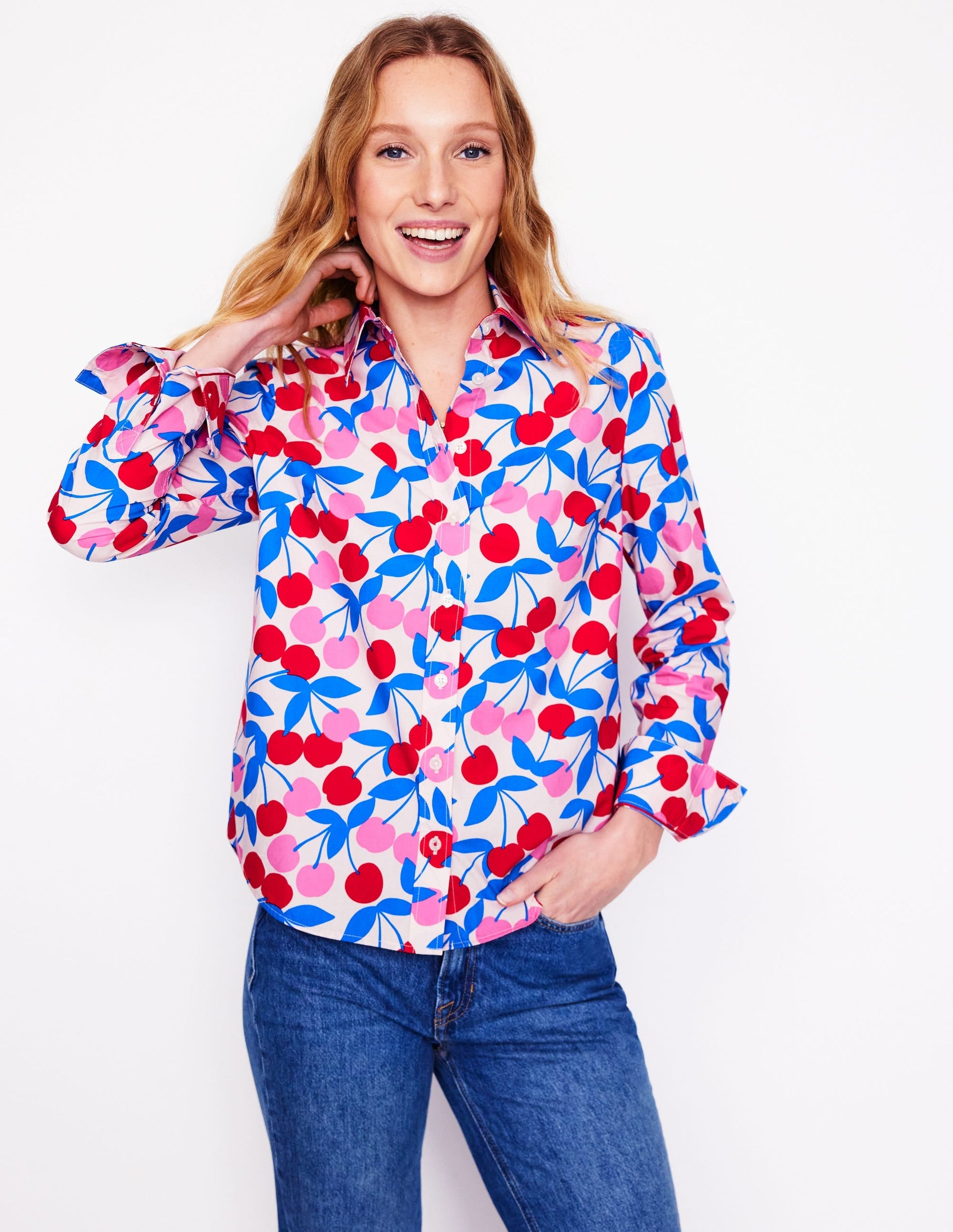 Sienna Cotton Shirt-Chalk Pink, Cherry Cascade-5