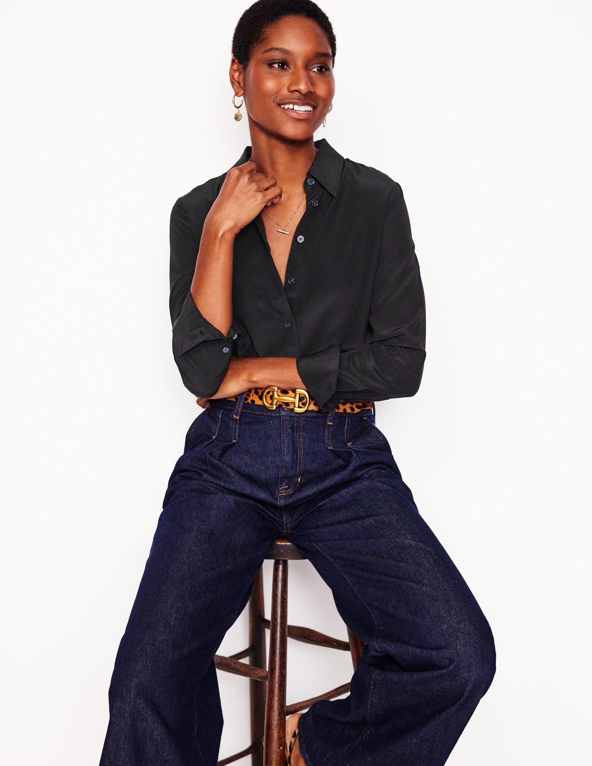 Sienna Silk Shirt-Black-1