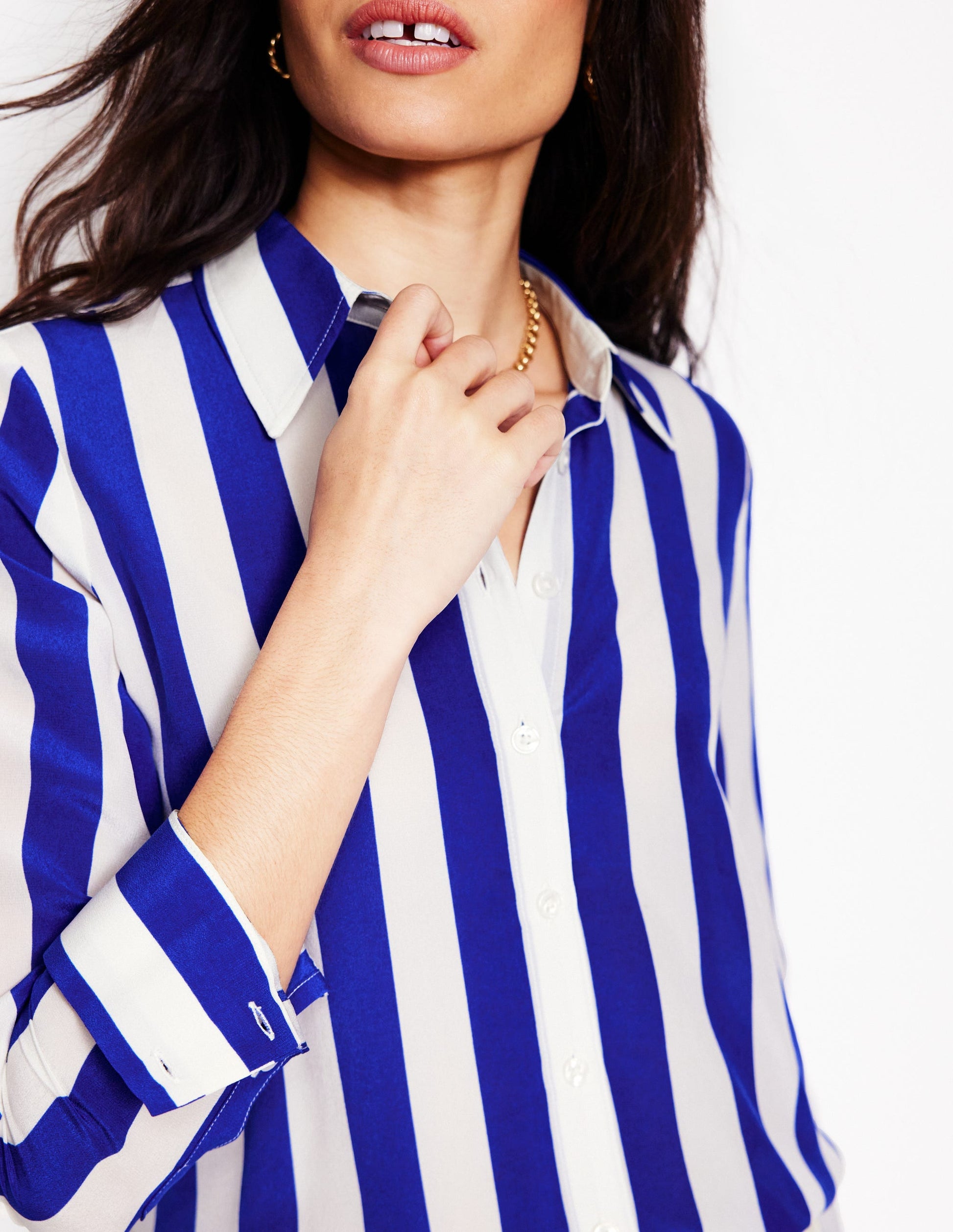 Sienna Silk Shirt-Bright Blue Wide Stripe-3