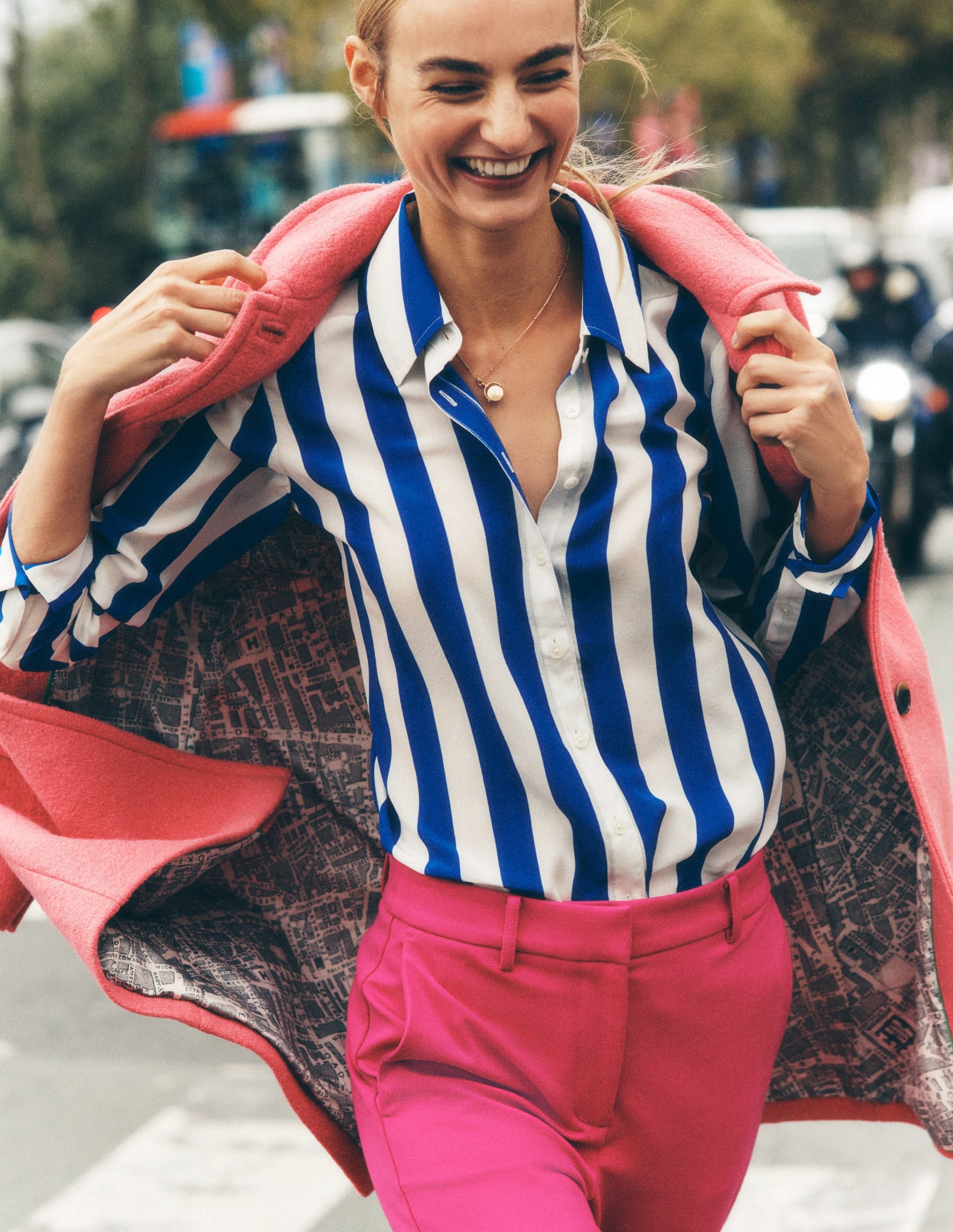 Sienna Silk Shirt-Bright Blue Wide Stripe-2