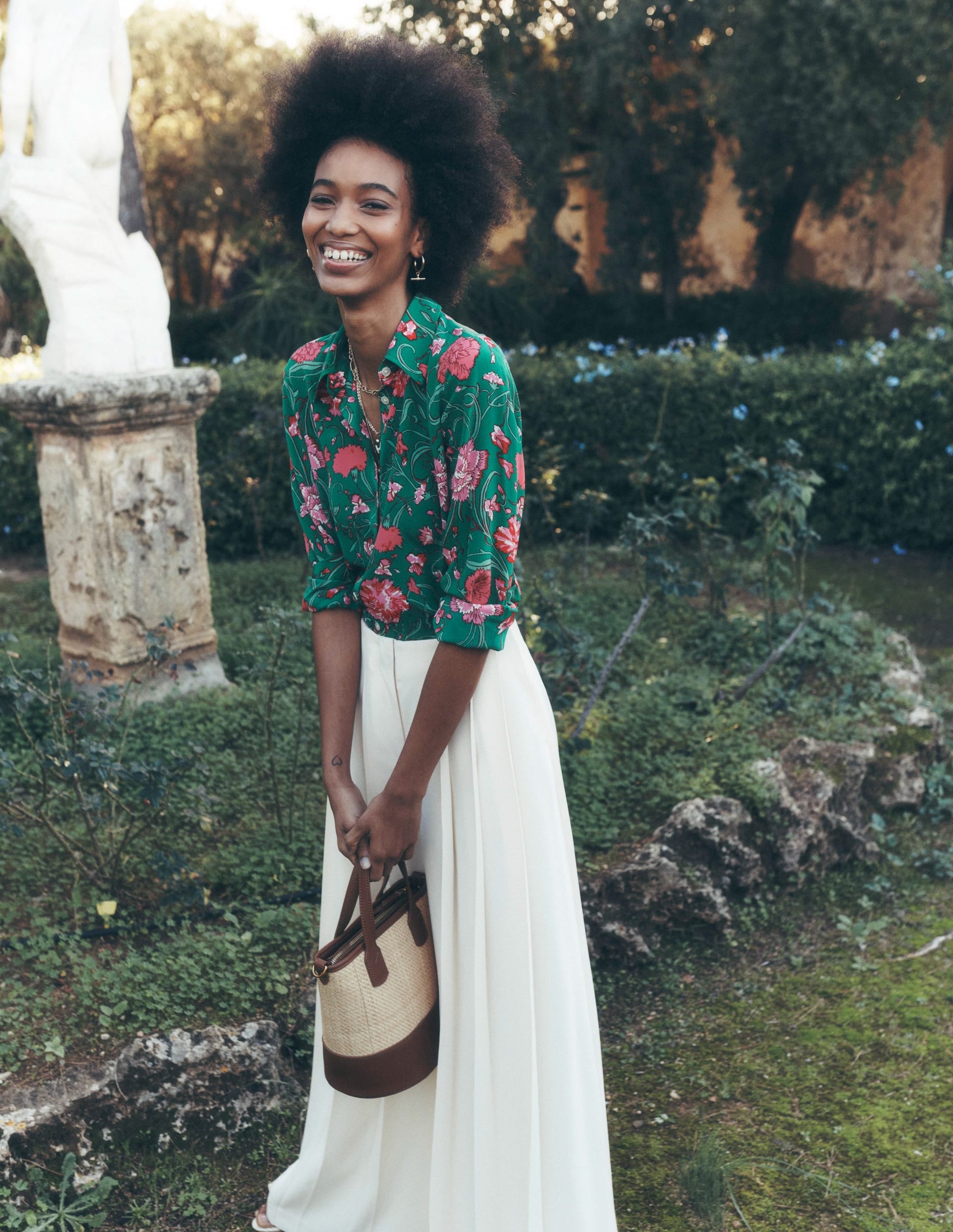 Sienna Silk Shirt-Rich emerald, Carnation Vine-1