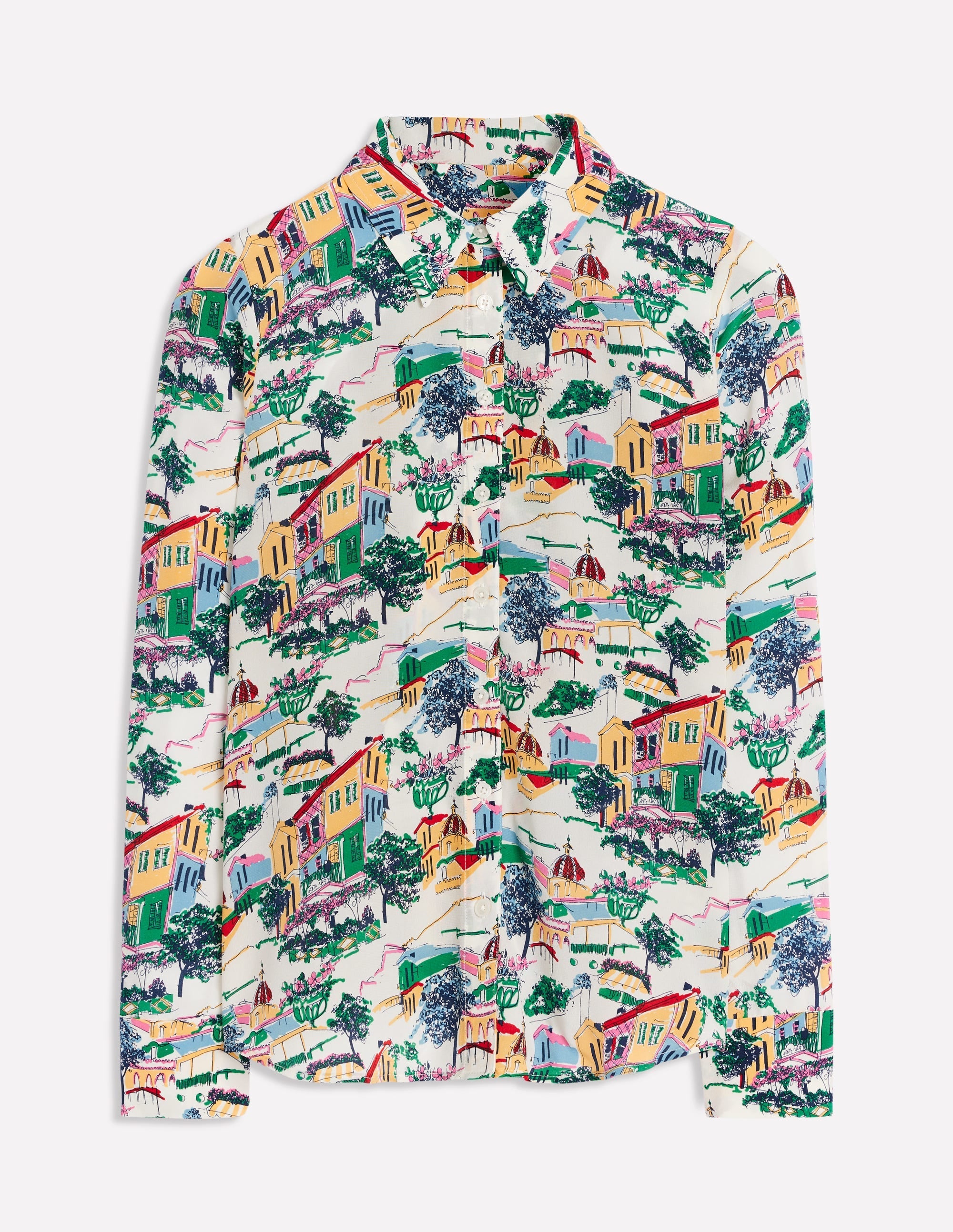 Sienna Silk Shirt-Multi, Painted Village - Image 6